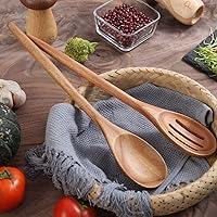 Vista 7 de 2 cucharas de madera de acacia para cocinar, cucharas de cocina de acabado liso de 14 pulgadas, cucharas de madera de agarre cómodo para cocinar