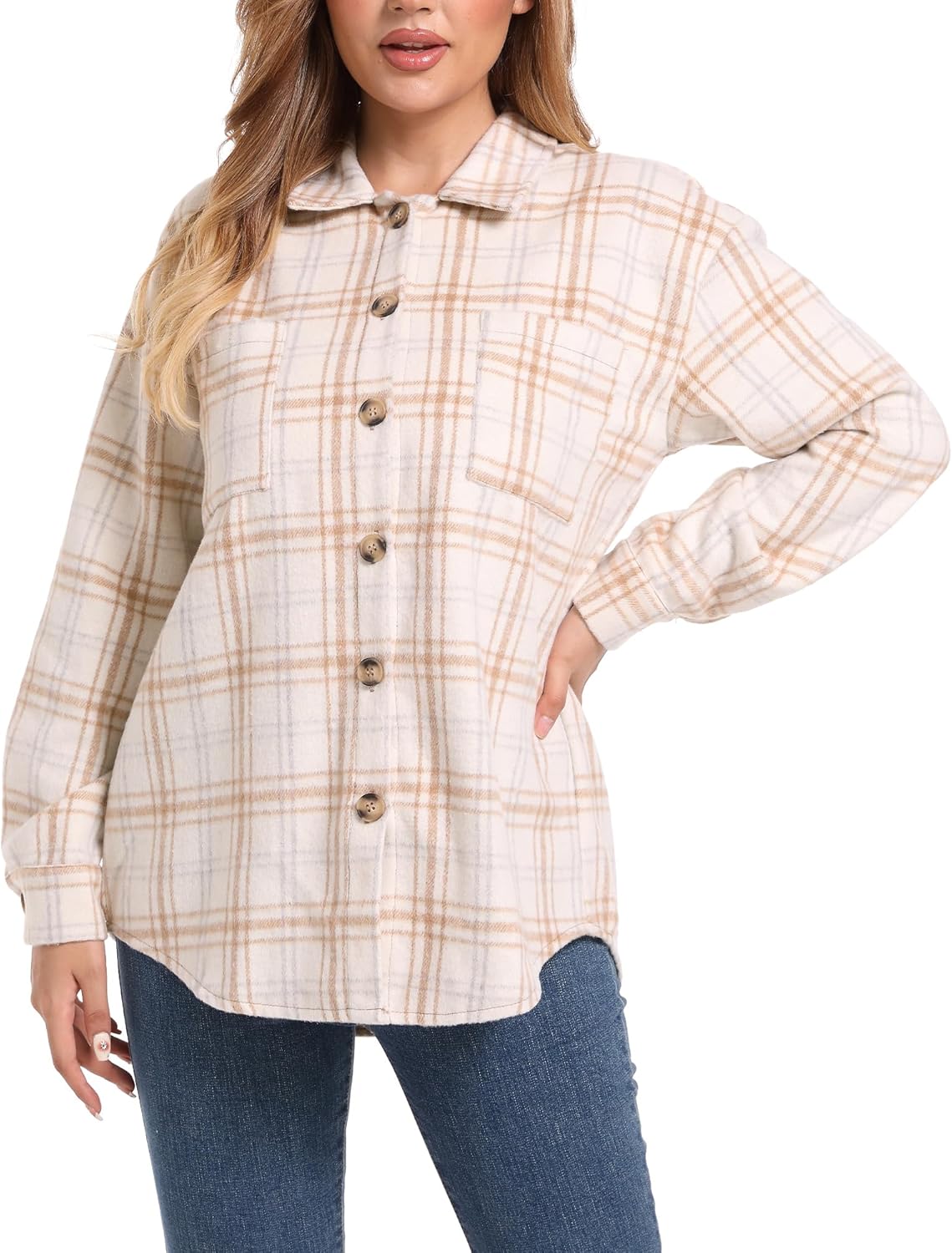 Blansdi Womens Flannel Shacket Plaid Button Down Long Sleeve Shirts Jacket Coats Fall Outfits Fashion Clothes 2025 - Image 4