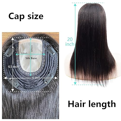 Miniatura 3 de Toppers de cabello humano para mujer de 20 pulgadas, base plateada 6x6.5 con trama para mujeres con pérdida de cabello, cabello delgado, cabello