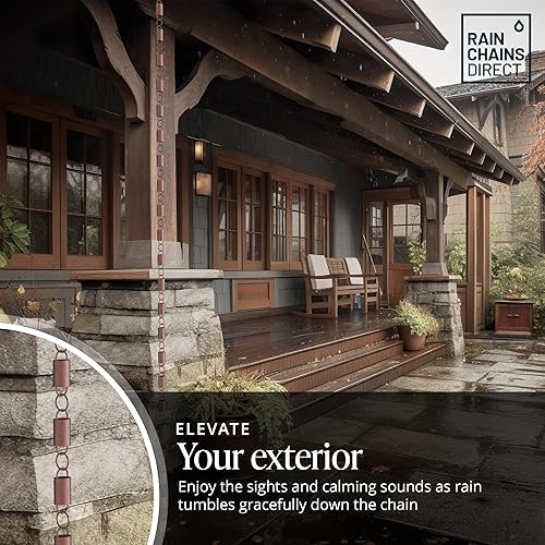 Miniatura 7 de Rain Chains Direct - Cadena de lluvia de eslabones de canal - 8.5 pies - Cobre sólido puro - Cadenas de lluvia premium para canaletas