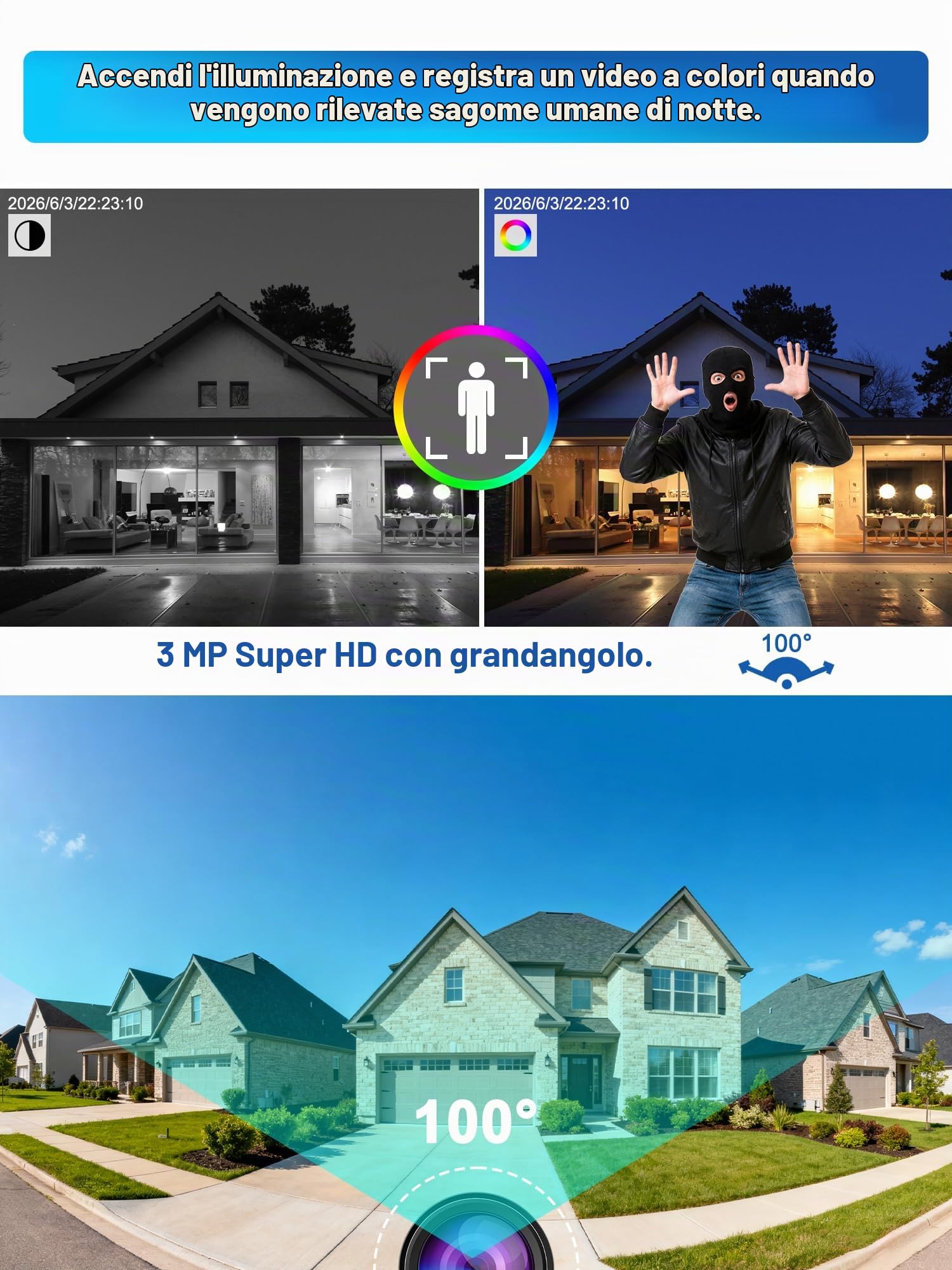Kit Telecamera di Sorveglianza WiFi Esterna, 1920P 8CH NVR e 4Pcs HD Videosorveglianza con Audio Bidirezionale, Rilevamento di Movimento e di Viso, Visione Notturna, Allarme E-Mail, 24/7, IP66