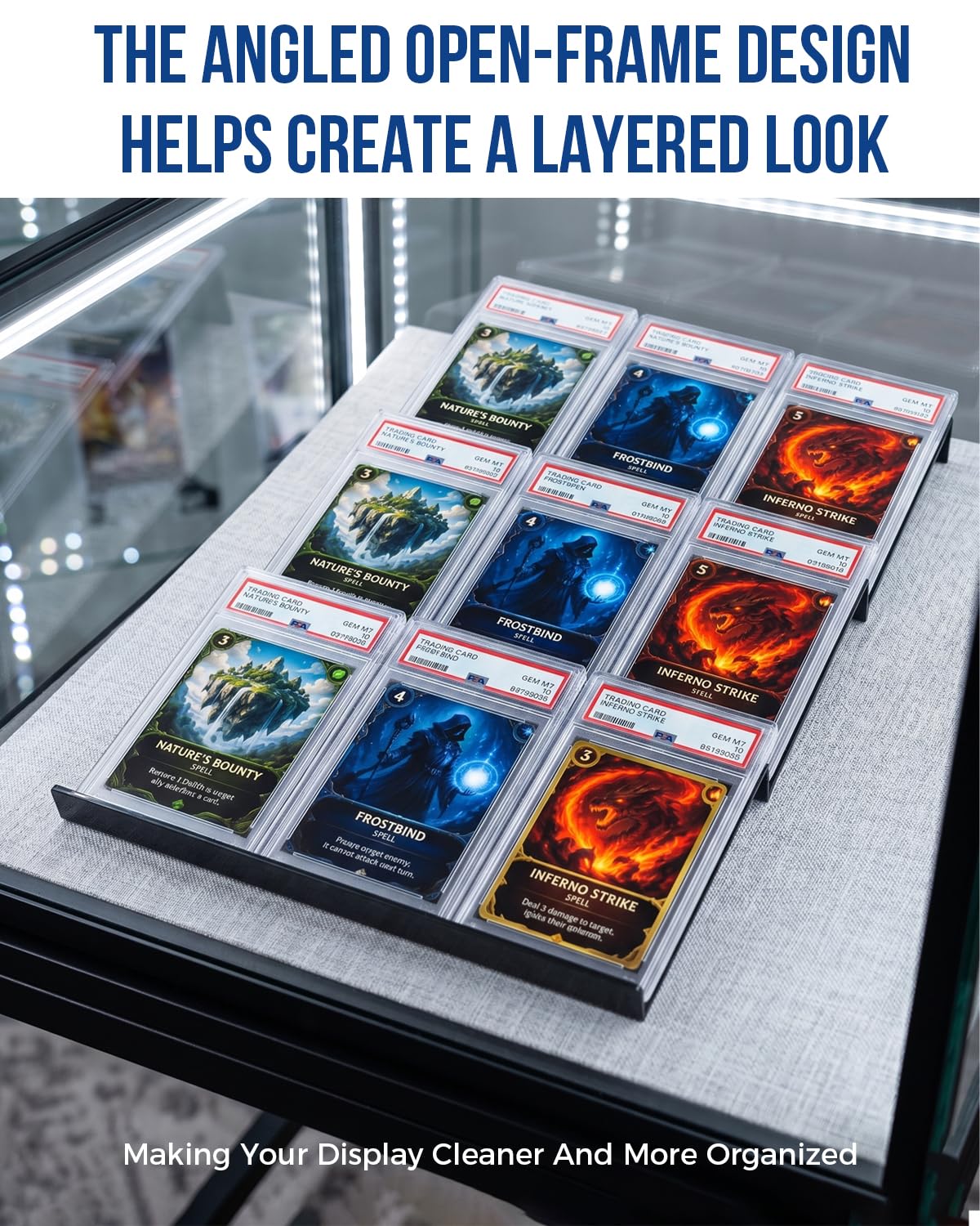 24 espositori per carte collezionabili, in acrilico nero, vassoi modulari per vetrine, espositori per carte e giochi da tavolo, 72 slot