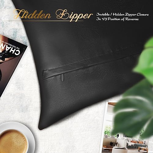 Miniatura 88 de BRAWARM Fundas de almohada de piel sintética de 20 x 20 pulgadas, paquete de 2, fundas de almohada de cuero crema, almohadas decorativas de cuero