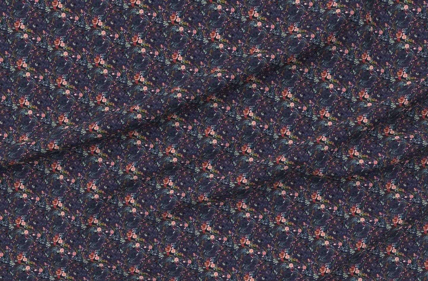 Spoonflower Fabric - Dark Floral Romantic Flowers Meadow Vintage Moody Printed on Organic Cotton Sateen Fabric by The Yard - Sewing Quilting Apparel Home Decor