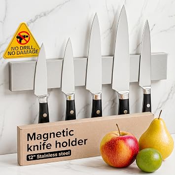 Steel Knife Magnetic Strip Magnetic Knife Holder for Wall no Screws Kitchen Utensil Holder, Knife Bar, Knife Rack, Kitchen Organizer and Tool Holder 12"
