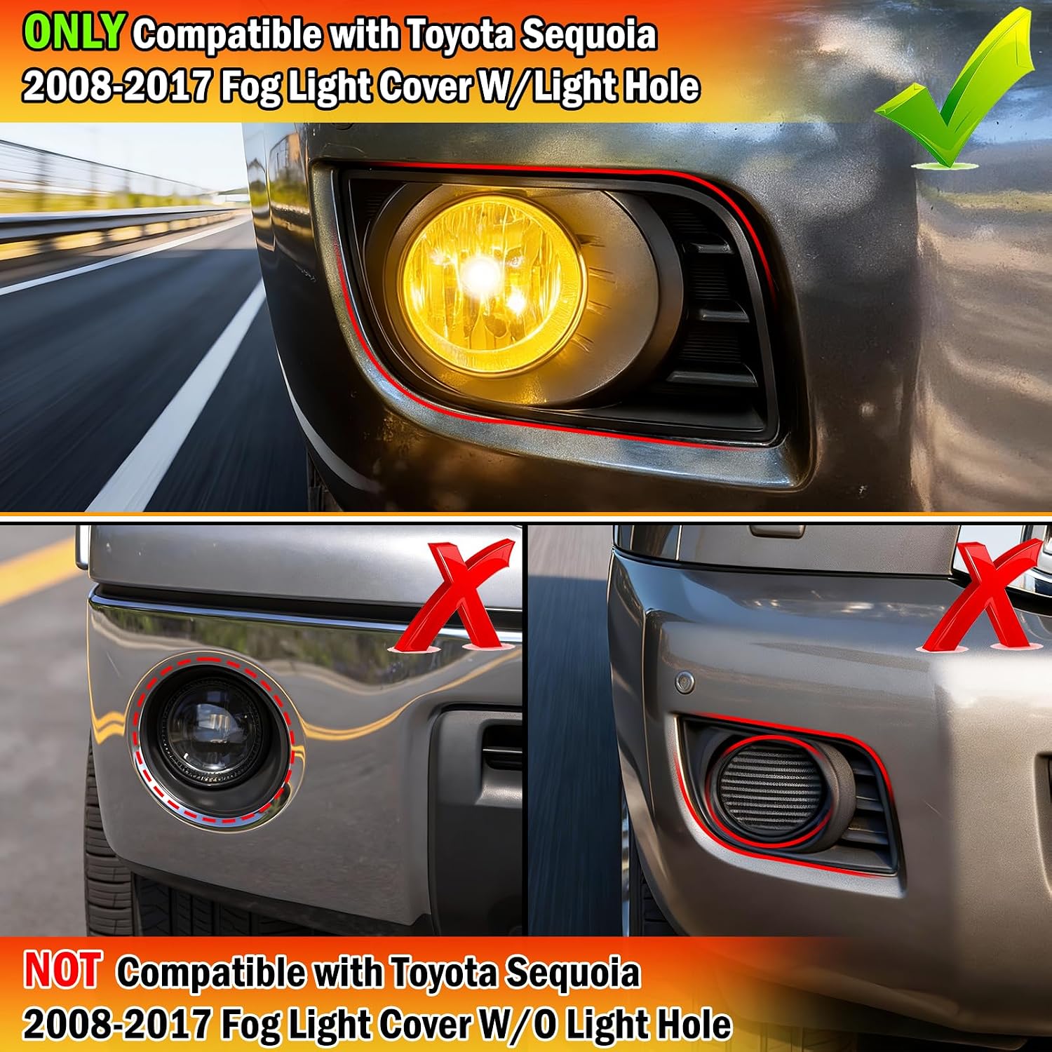 Yumzeco Compatible with Toyota Sequoia Fog Light Cover 2008 2009 2010 2011 2012 2013 2014 2015 2016 2017, Replace for 814810C021 Front Passenger Side Fog Lamp Bezel W/Light Hole Replacement-Right