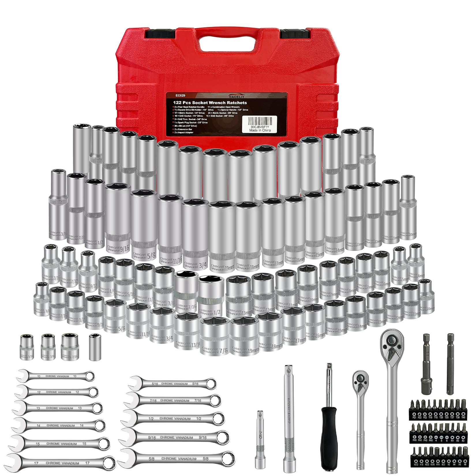 Photo 1 of EACELIY 122Pcs 1/4" & 3/8" Drive Impact Socket Set