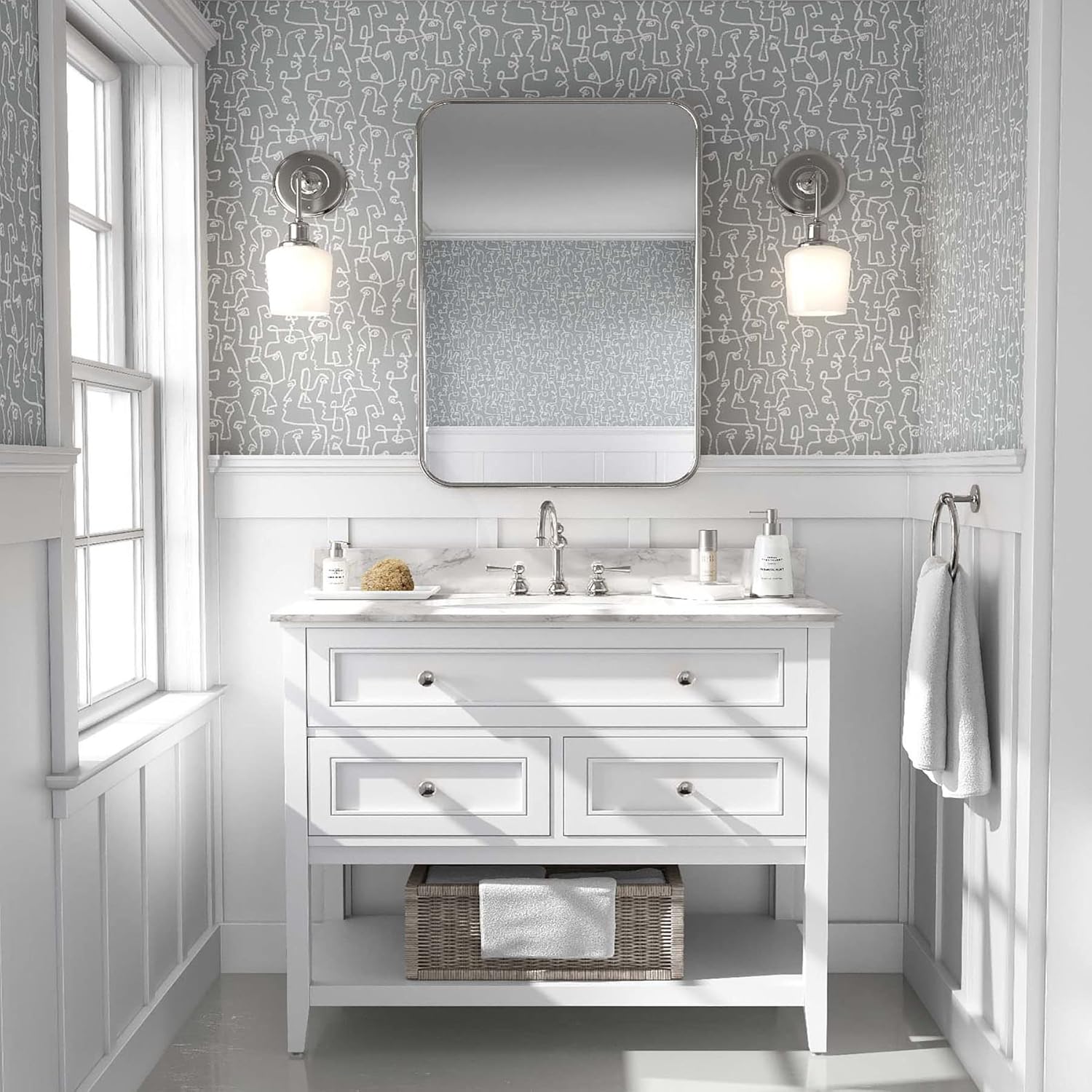 Surface Style Gestures Abstract Character Peel and Stick Wallpaper, (Grey/White)