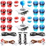 Easyget LED Arcade DIY Parts 2x Zero Delay USB Encoder + 2x 8 Way Joystick + 20x LED Illuminated Push Buttons for Mame Jamma Arcade Project Red + Blue Kits
