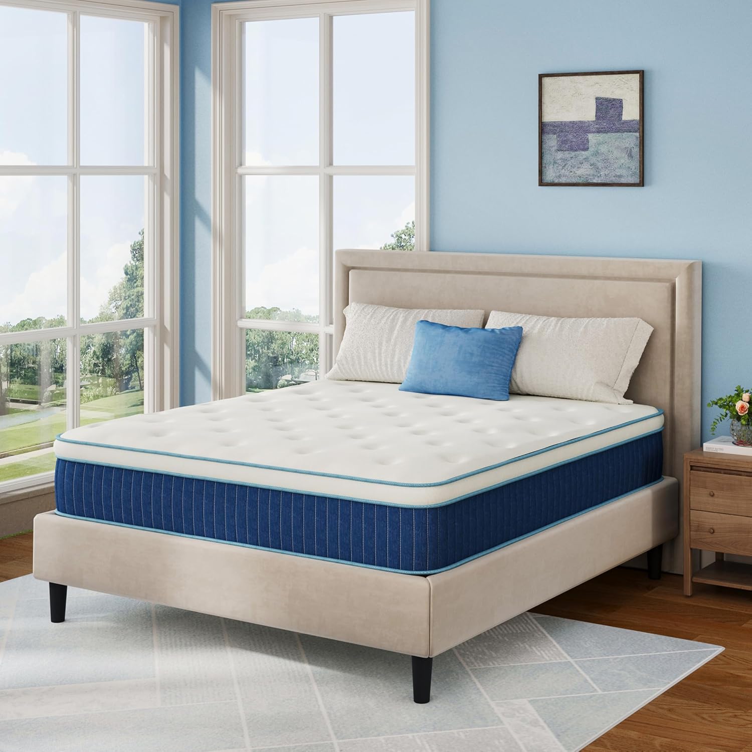 Gelsea King Size Mattress, 12 Inch Hybrid King Mattress Bed in a Box, Medium Firm, Individually Wrapped Spring, Fiberglass Free, Pressure Relief&Breathability, CertiPUR-US