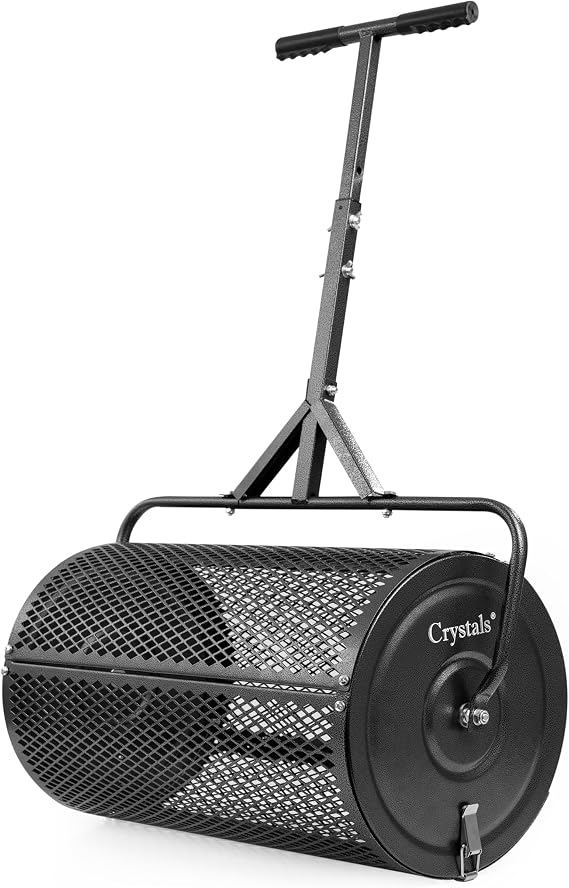 Crystals 24 Compost Spreader Roller – 70L Lawn Garden Spreader, Heavy Duty Steel Mesh Drum for Top Soil, Sand, Manure & Fertiliser, Compost Spreader for Lawn & Soil Spreader Tool