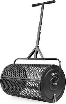 Crystals 24 Compost Spreader Roller – 70L Lawn Garden Spreader, Heavy Duty Steel Mesh Drum for Top Soil, Sand, Manure & Fertiliser, Compost Spreader for Lawn & Soil Spreader Tool