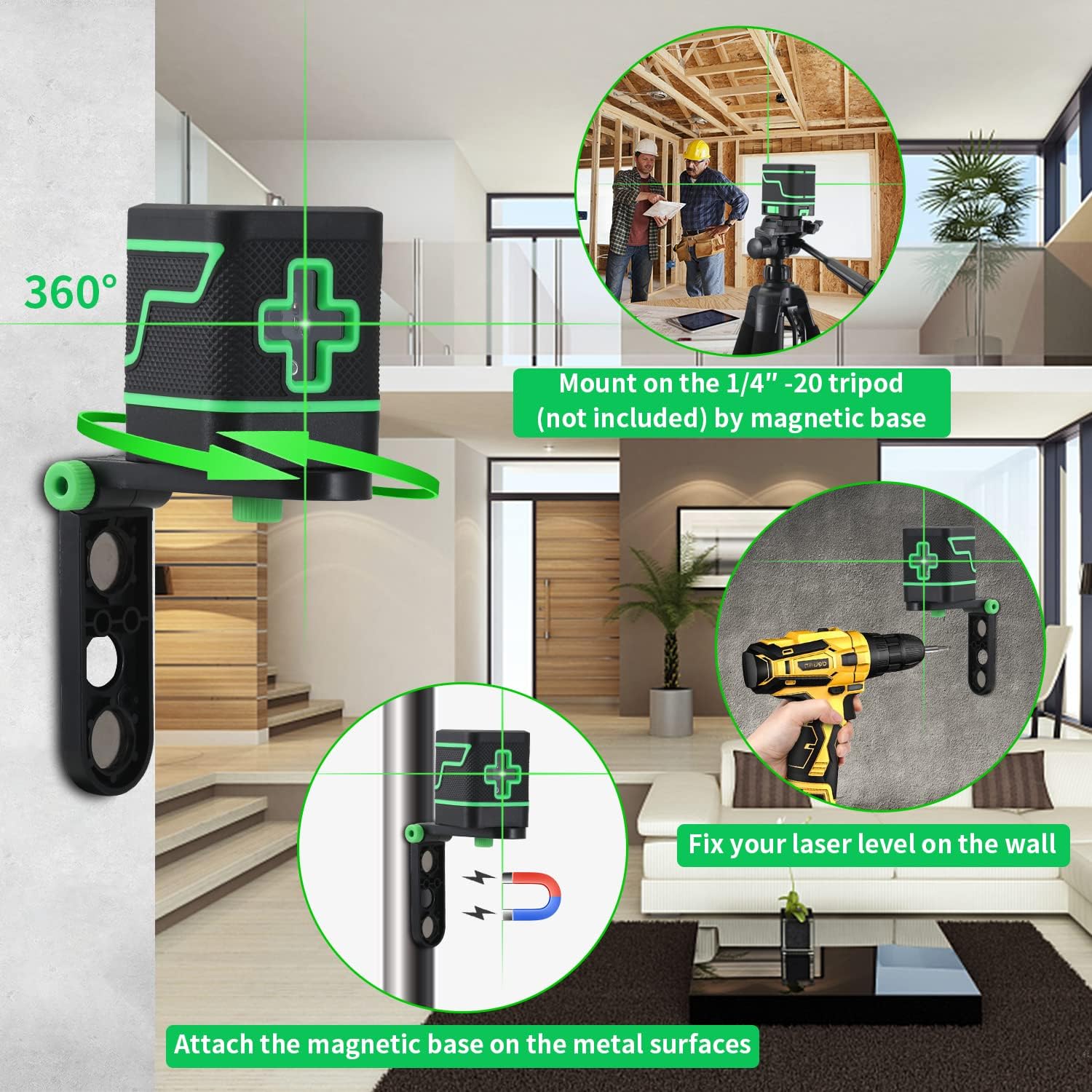 Laser Level Self Leveling 360°, Fancyall Green Laser Level 2 Lines, Cross Line Laser, Lazer Level Manual / Self Leveling with Laser Class 2 (Pmax<1mW, Leveling accuracy:±1mm/7m) : Musical Instruments