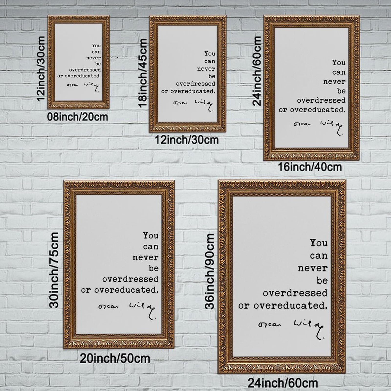 Mnyuein "You Can Never Be Overdressed Or Overeducated" Poster Zitate | 50,8 cm L x 76,2 cm B, Retro-Goldrahmen, mehrere Größen, mehrere Rahmenstile, Wandkunstdruck, für Wohnzimmerdekoration