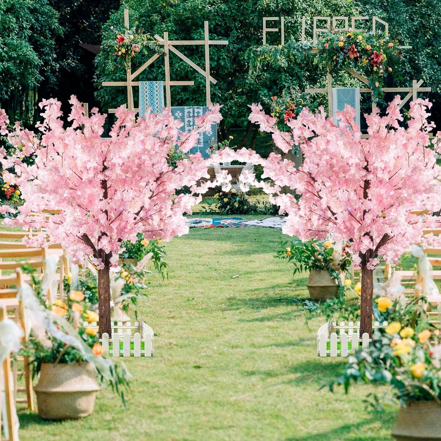 Cerisier artificiel en fleurs - Fait à la main - 1,5 m de haut - Tronc en bois naturel, fleurs réalistes - Maison, bureau, fête, mariage (rose)