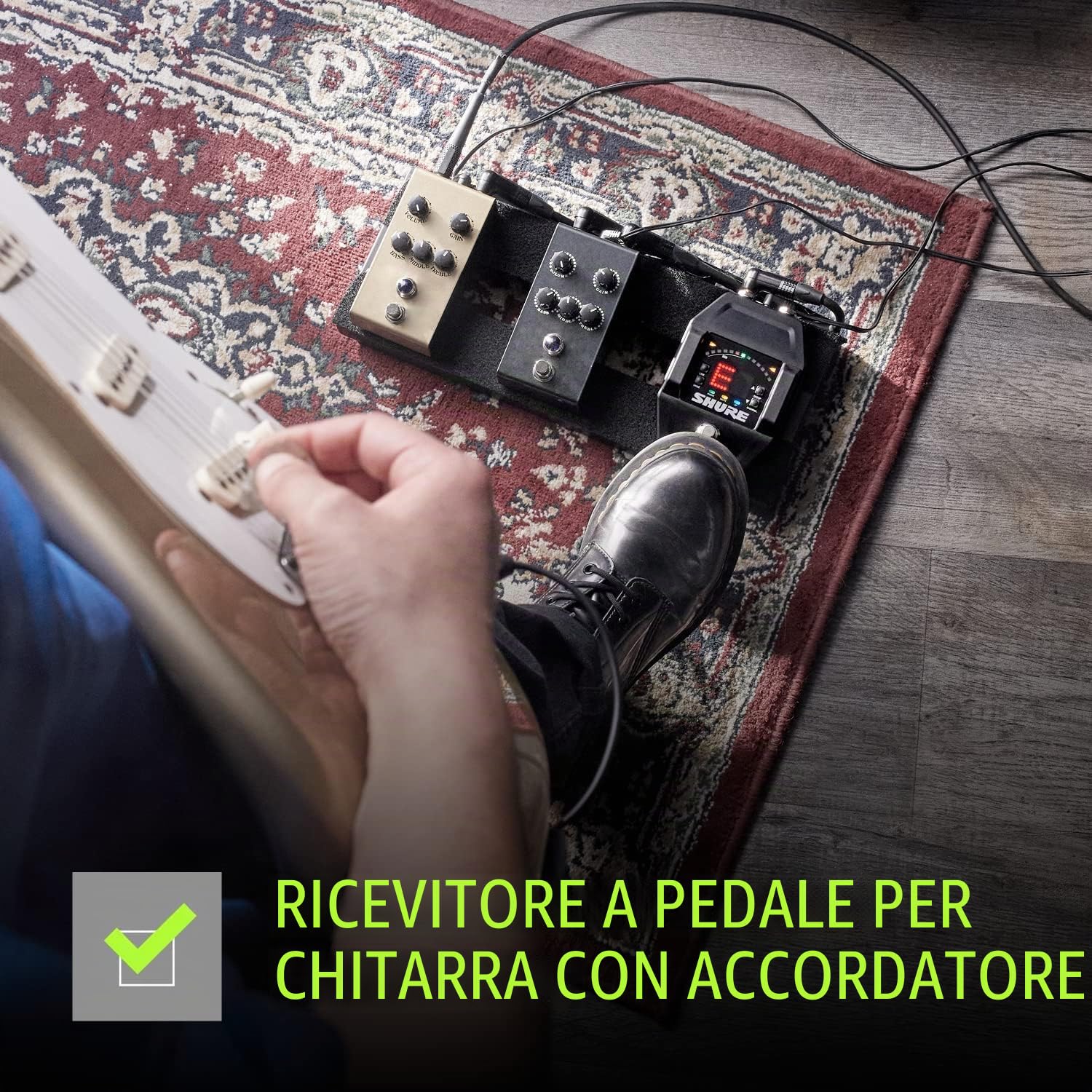 Shure GLXD16+ Dual Band Pro Digital Wireless System - Perfetto per chitarra e basso - Durata della batteria 12 ore, portata 30,5 m | Include cavo WA305 Premium per chitarra con jack da 6,35 mm e