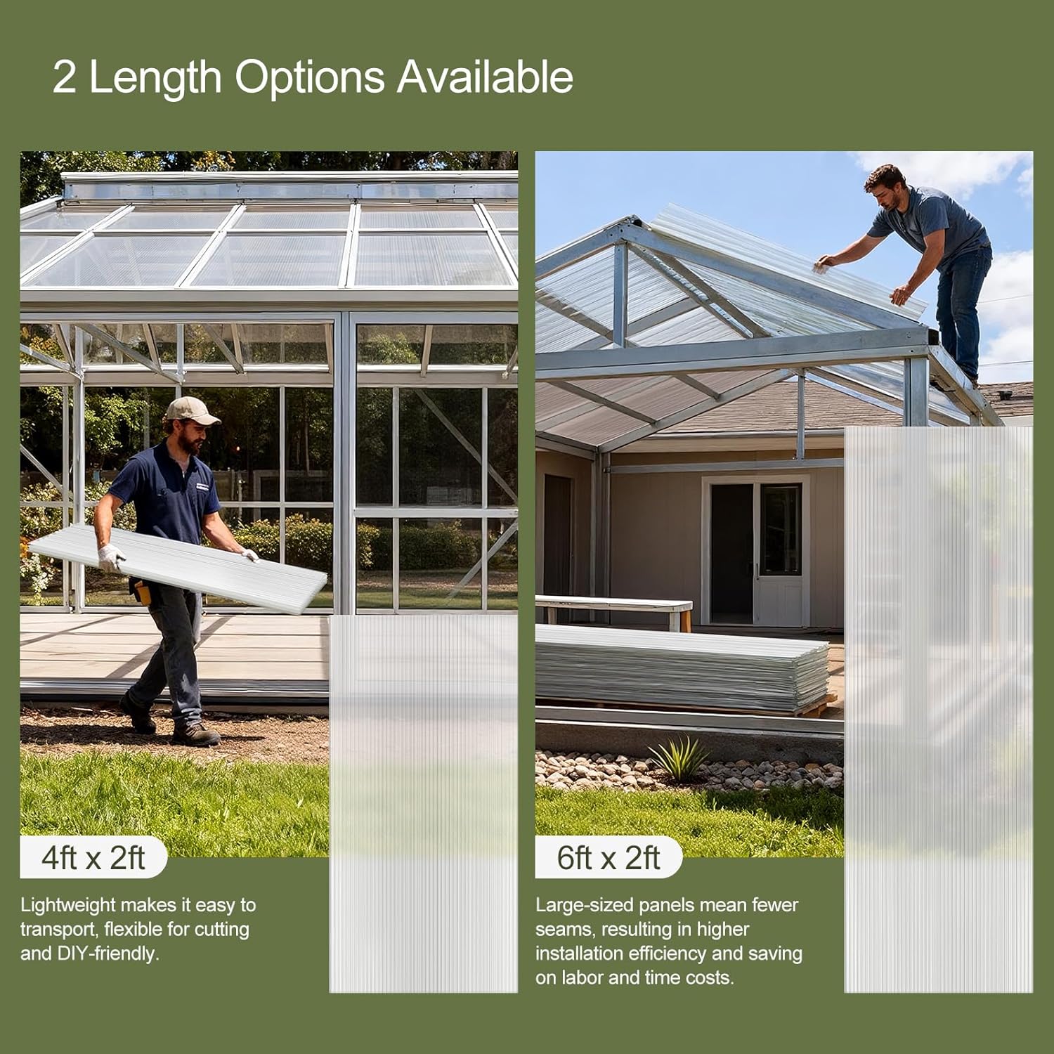 UMIG 8 PCS 6' x 2' x 0.32'' Polycarbonate Greenhouse Panels, Twin-Wall Waterproof UV Protected Corrugated Plastic Roof Panels Sheets, Clear Replacement Panels for Greenhouse, Outdoor, Plant