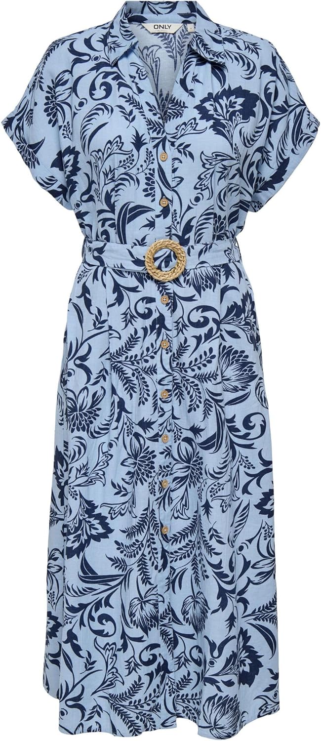 ONLY Women’s Onljakiri Linen SS Midi Shirt Dress WVN