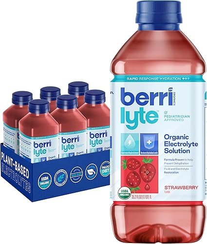 Berri Lyte - Solución de electrolitos orgánicos a base de plantas bebida de rehidratación pediátrica sabor a fresa bajo en azúcar 1 L 6 unidades