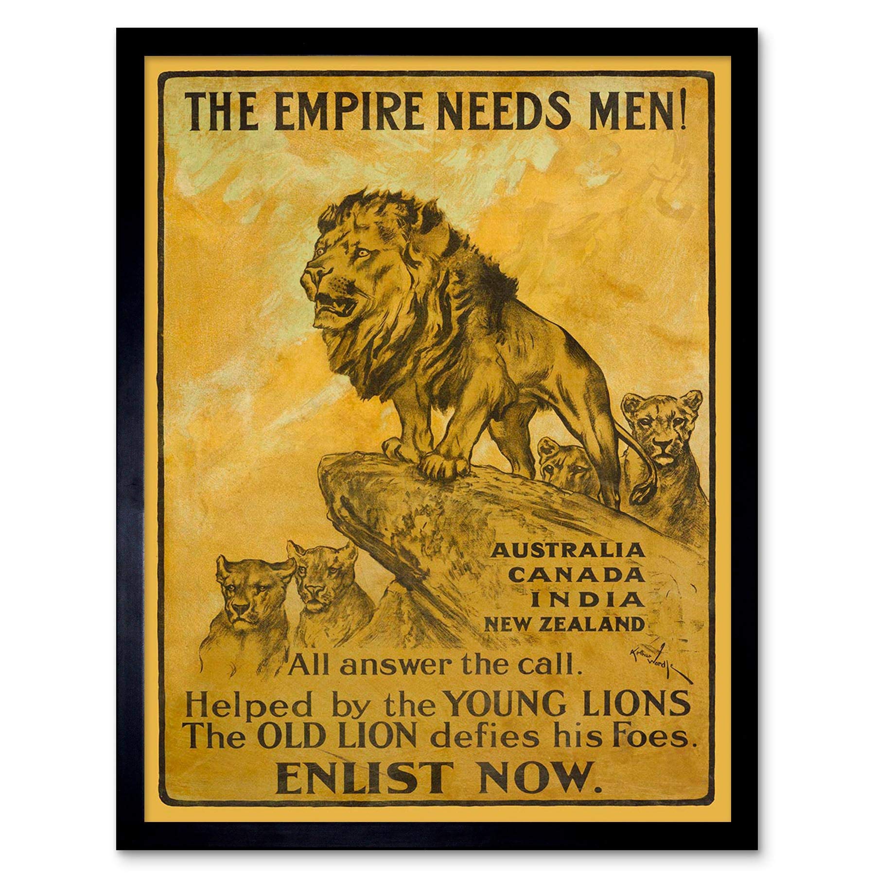 Wee Blue Coo War Advert British Empire Enlist Recruit Art Print Framed Poster Wall Decor 12X16 Inch