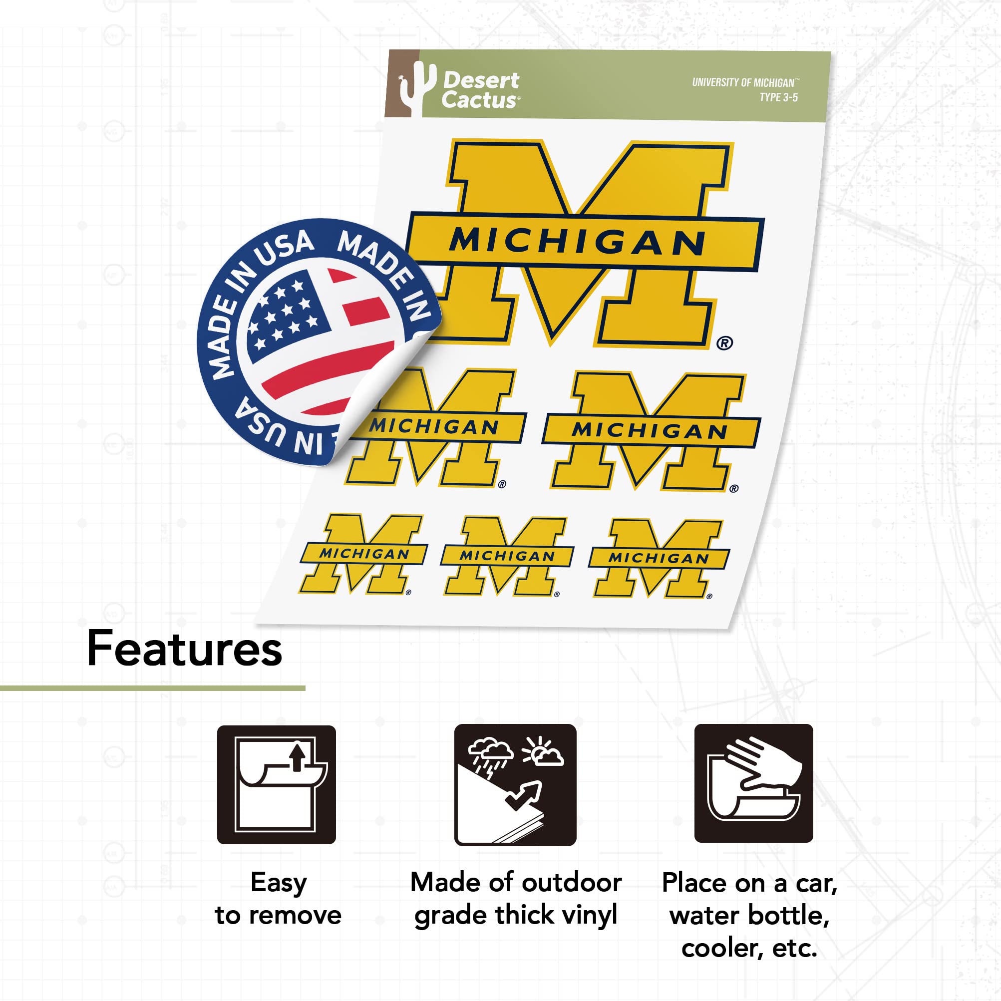 Desert Cactus University Of Michigan Sticker – Officially Licensed Vinyl Decal For Laptop, Car, Water Bottle