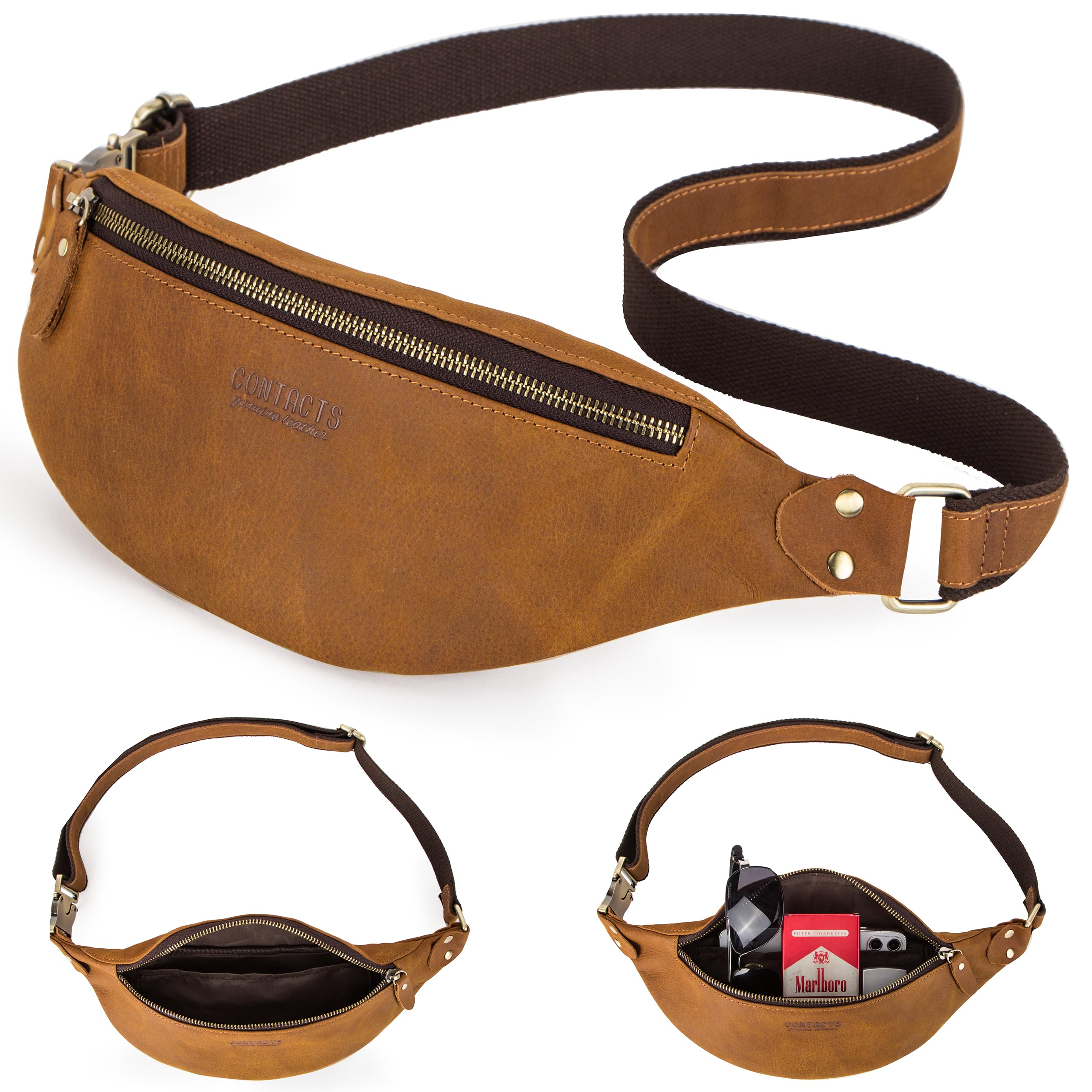 Top Grain Genuine Leather Slim Waist Pack for Man & Woman, Minimalist Vintage Design, Handmade with Detachable Hardware, Slim Fanny Pack Small