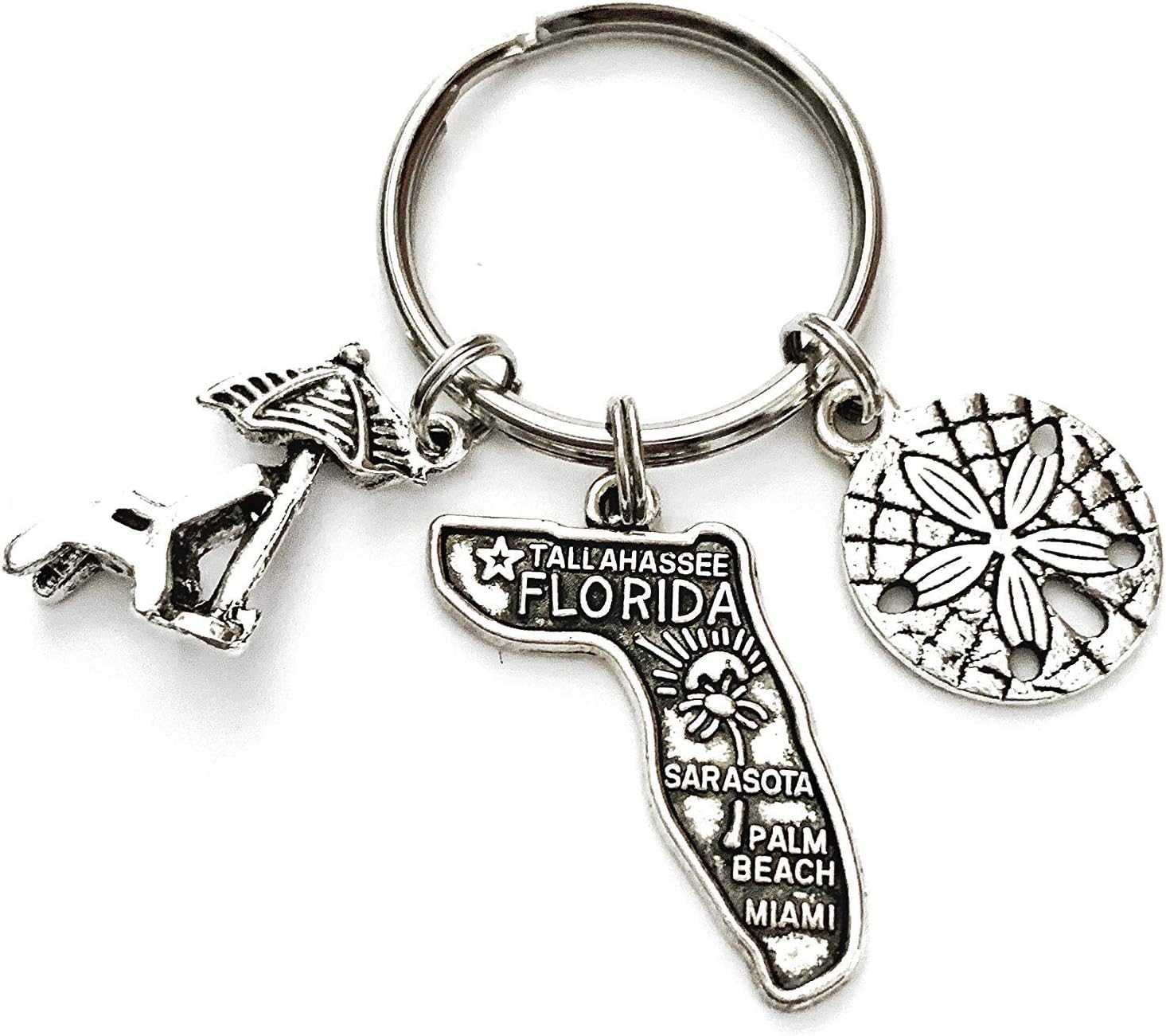 HandmadeFlorida Beach theme keychain. Includes State of Florida, Sand Dollar, and Beach Chair with Umbrella