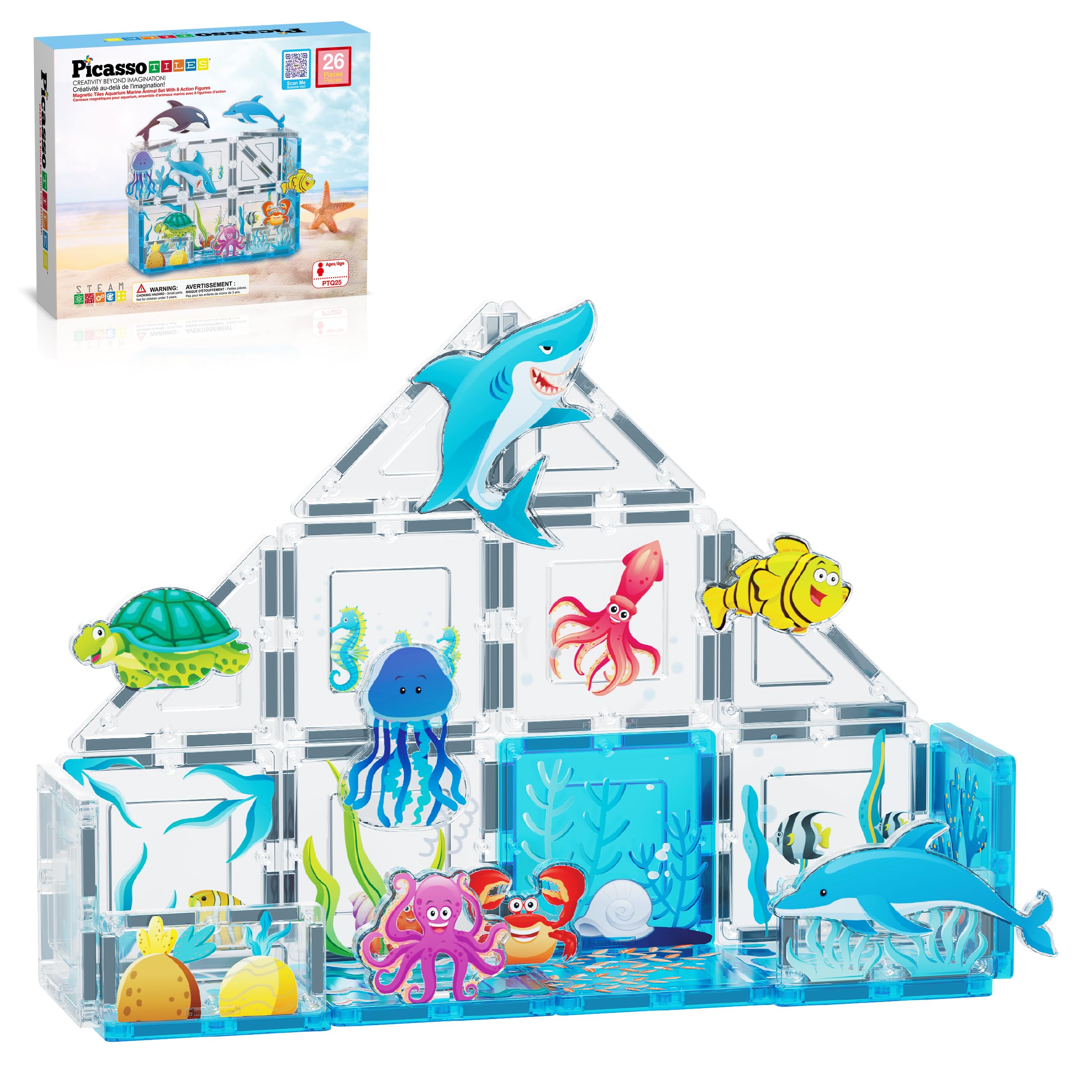 PicassoTiles Magnet Tile Building Blocks Marine Animal World