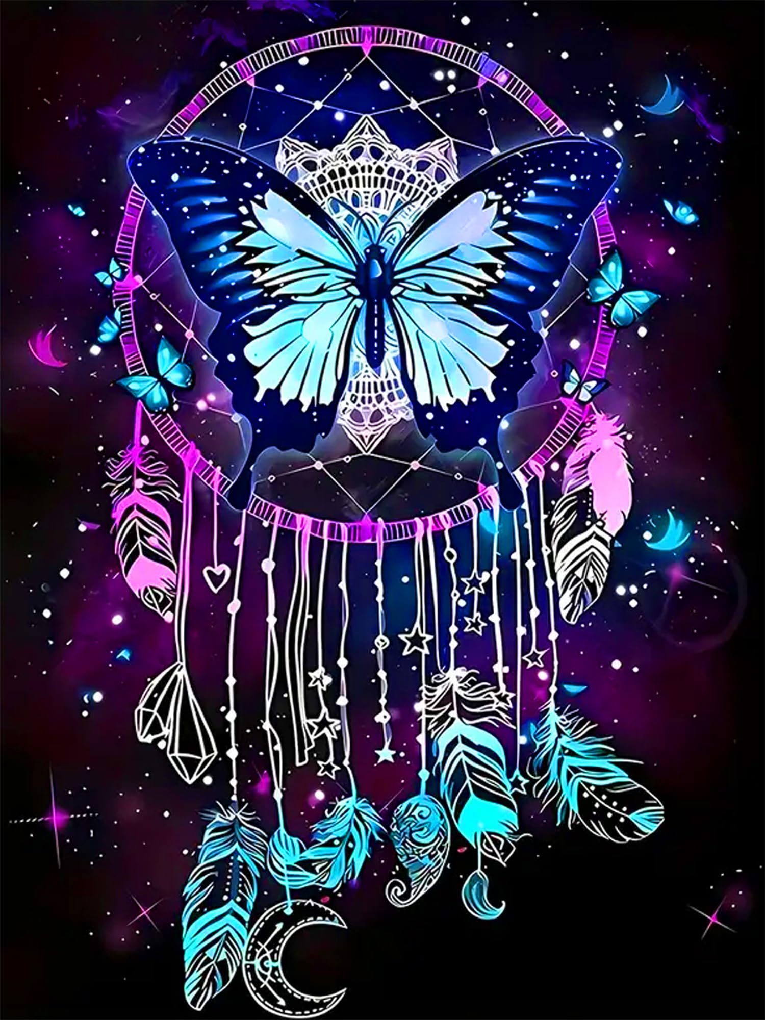 ijbnhd Dream Catcher 5D Diamond Art Kits,Starry Butterfly Diamond Painting Kits for Adults Beginners, DIY Full Round Drill Paint with Diamonds Gem Art, Home Wall Decor 12 x 16 in