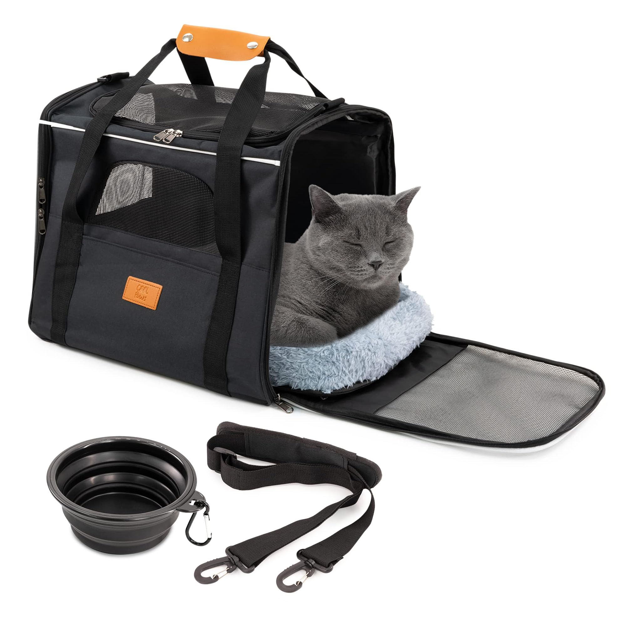 Sac de Transport pour Chats et Petits Chiens – Sac de Voyage léger et Respirant avec côtés en Maille, Cadre renforcé, Tapis Amovible et bandoulière pour Un Transport sécurisé des Animaux de