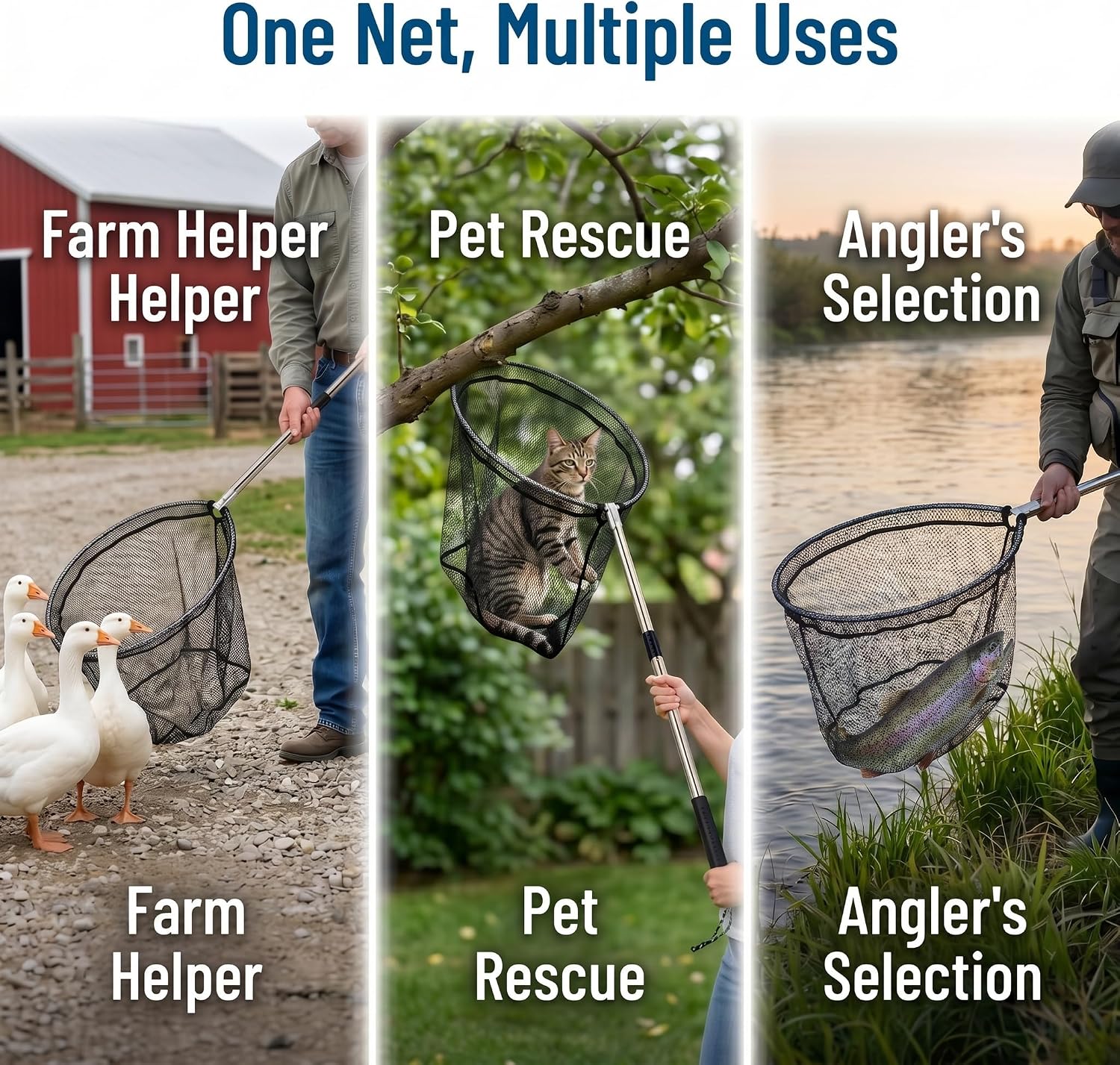 Animal Catcher Net, Chicken Catching Net for Poultry Supplies, Extendable 64" Made of Stainless Steel Fishing net Catcher for Catching Small Duck, Geese, Bird, Bat, Chickens, cat, Poultry