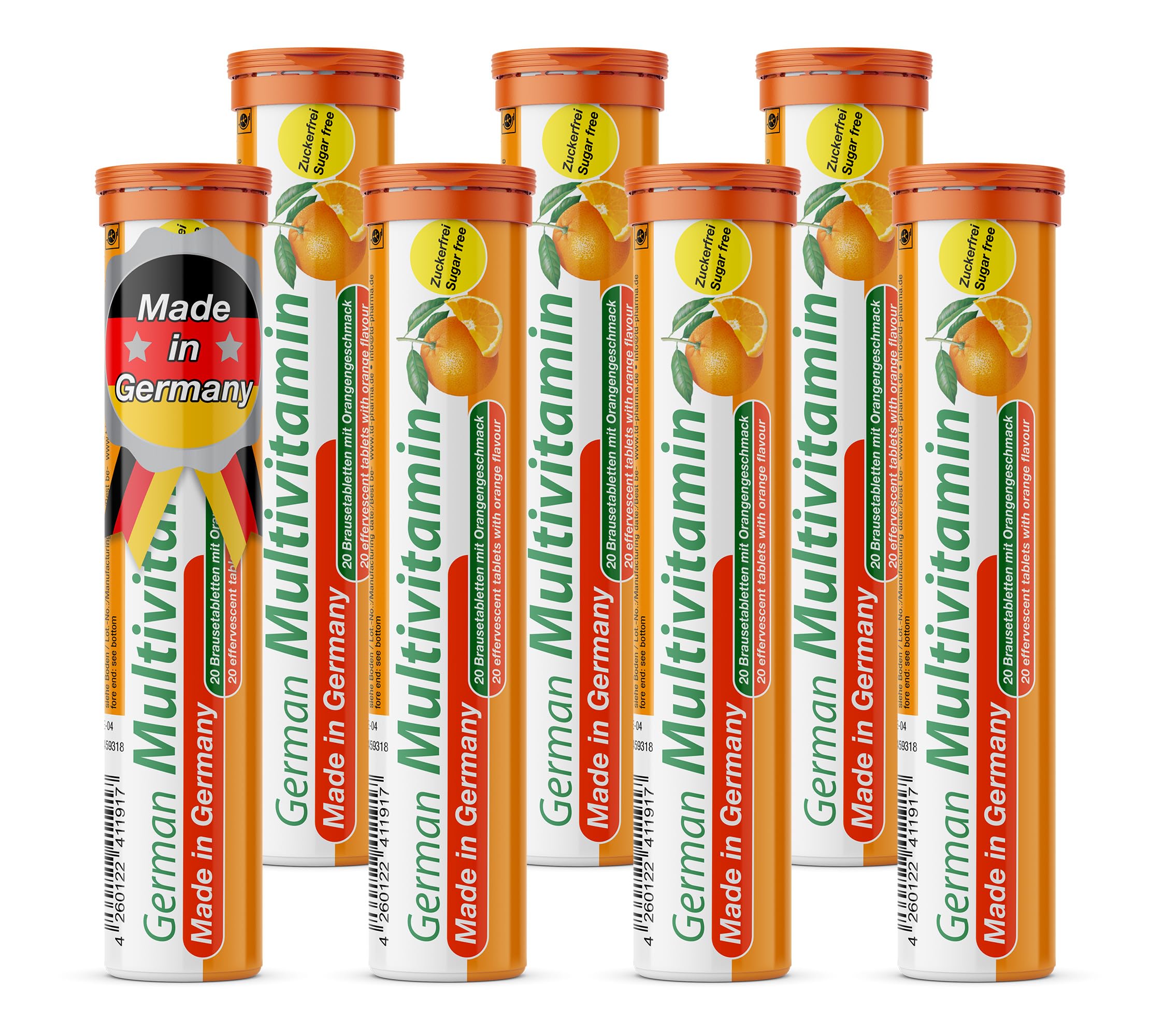 German Multivitamin Drink Effervescnet Tablets 140 Servings Orange Flavour - Vitamin C, E, B1, B2, B6, B12, Biotin, Folic Acid, Niacin, Pantothenic Acid Pharma – Made in Germany