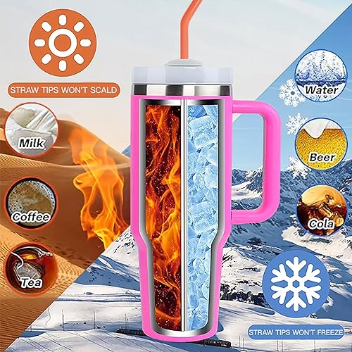 Miniatura 3 de 5 popotes reutilizables de acero inoxidable con puntas de silicona y cepillo de limpieza para vaso Stanley, Owala de 40 onzas con asa, popotes de