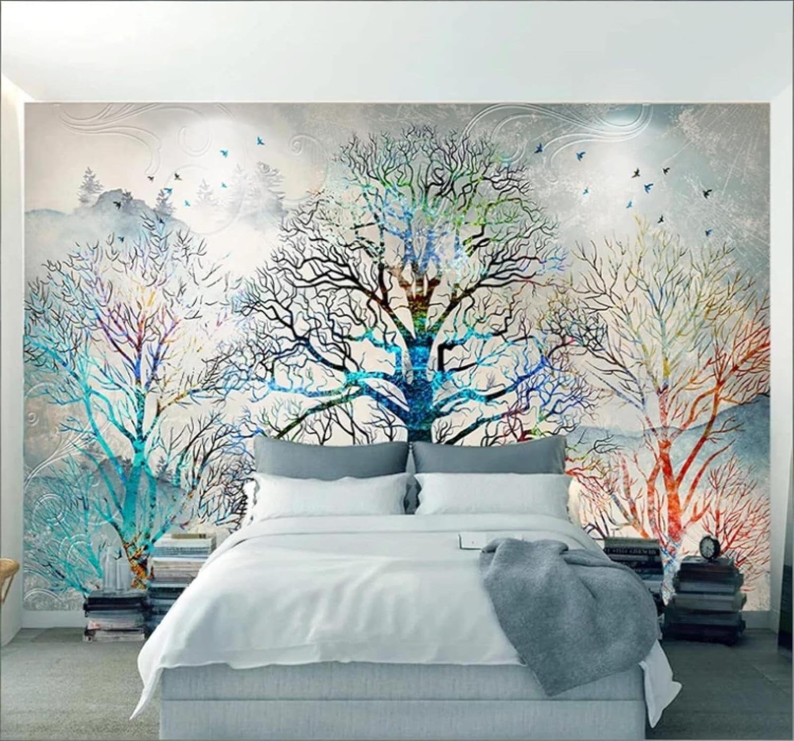 XLMING Hand Drawn Watercolour Forest Birds in Flight Landscape 3D Wallpaper Luxury Home Dining Decor Paste Sofa Living Room The Wall for Bedroom Mural-250cm×170cm