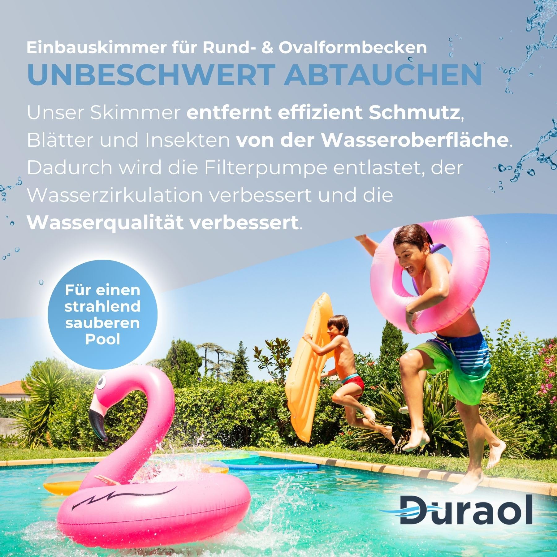 Pool Einbauskimmer I Hochwertiges Skimmer Set für Fertigbecken & Aufstellbecken I Einbau-Skimmer Pool aus ABS Kunststoff I Skimmer Set Stahlwandpool für Rund- & Ovalformbecken