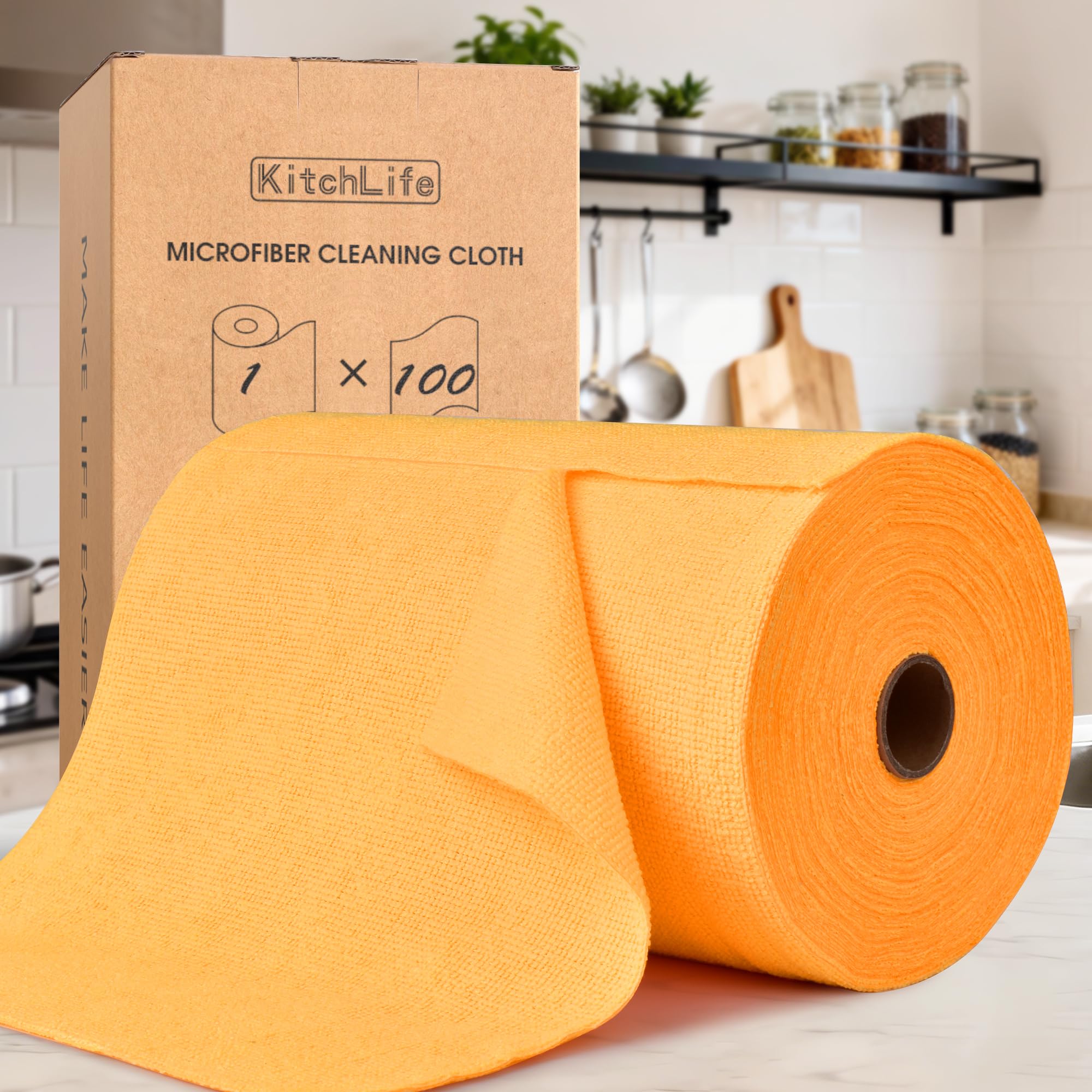 KitchLife Microfiber Cleaning Cloth Roll 100 Pack - Tear-Away Microfiber Paper Towels Lint-Free Reusable Washable for Kitchen Car