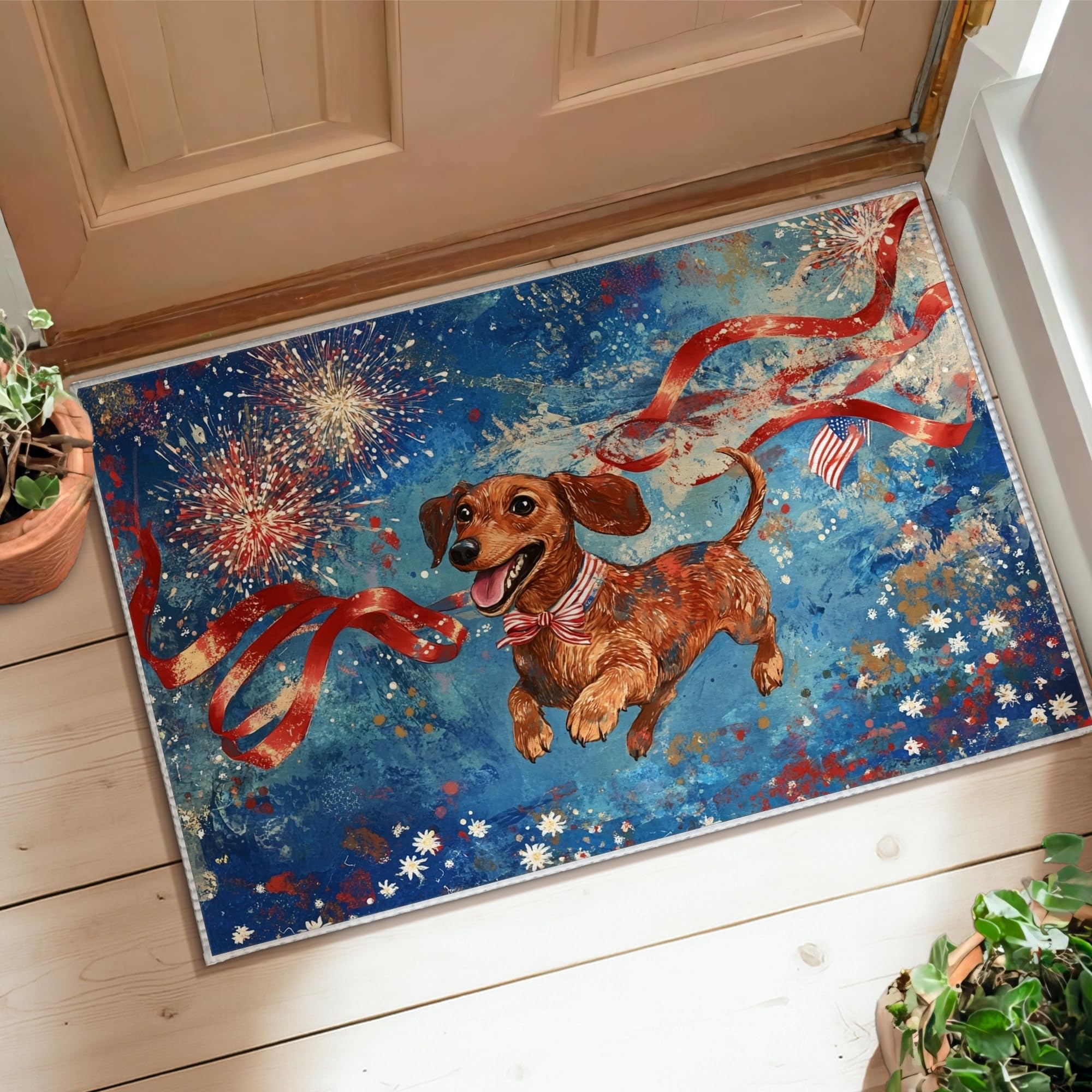 Tapis de sol pour chien à bords ras et motifs fantaisistes feux d'artifice