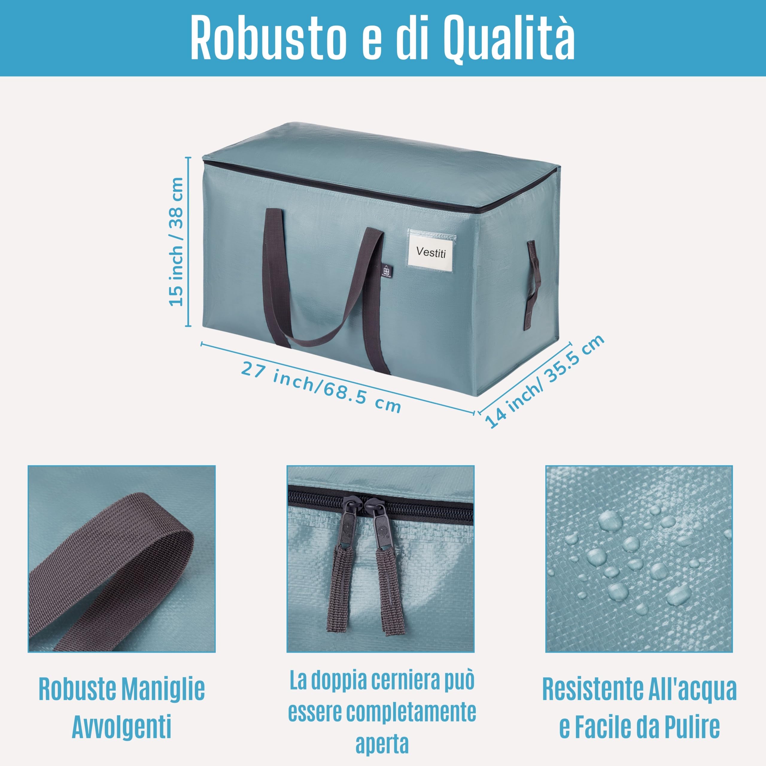 VENO Set da 4 Borse per traslochi extra grandi con cerniere e maniglie per il trasporto, scatole trasloco resistenti per risparmiare spazio (Azzurro, Set da 4)