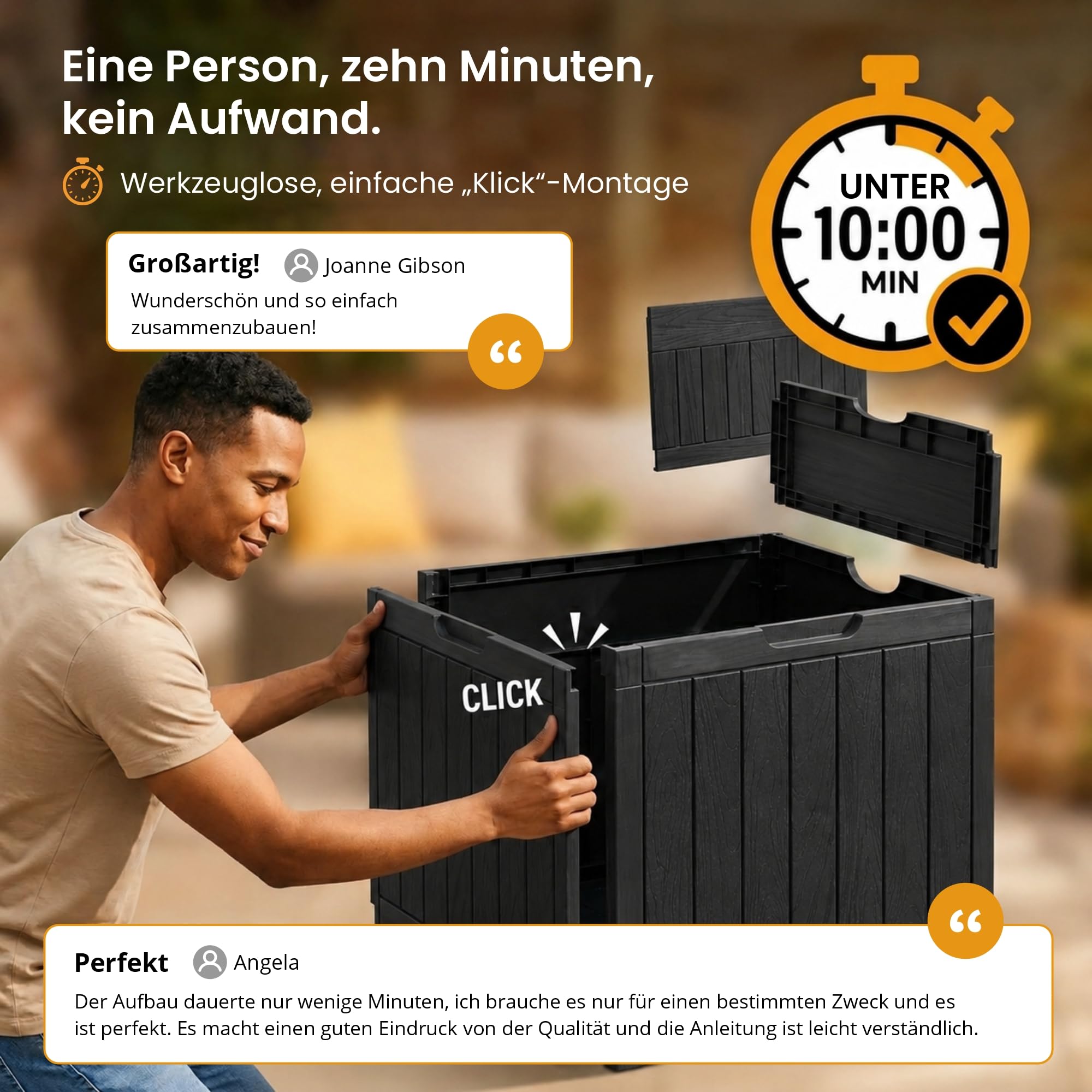 Olsen & Smith 118L Recycelte Abschließbare Aufbewahrungsbox mit Scharnierdeckel – Wetterfeste Kompakte Gartenbox & Hocker – Wasserdicht Kissenbox für Balkon, Terrasse & Eingang – Grau Holzoptik