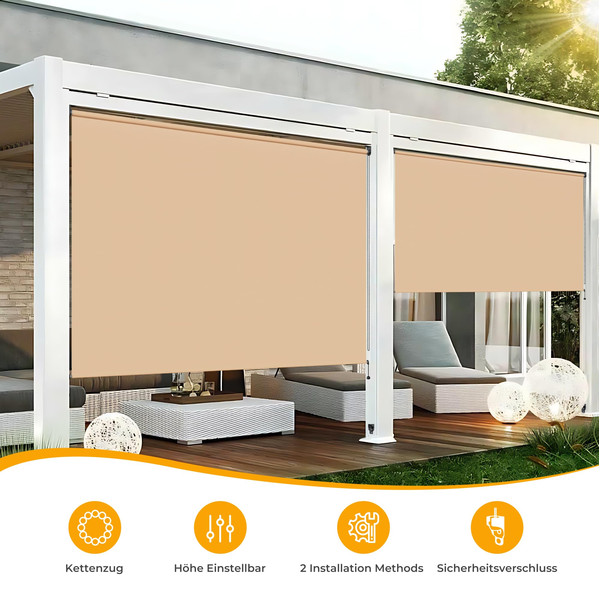 HOMEDEMO Außenrollo Senkrechtmarkise Außen, 220g/m² Stoff, Balkonrollo sonnenschutzrollo, Outdoorrollo Wetterfest Windschutz Sichtschutz, Vertikalmarkise für Balkon & Terrasse, 160x160cm Khaki