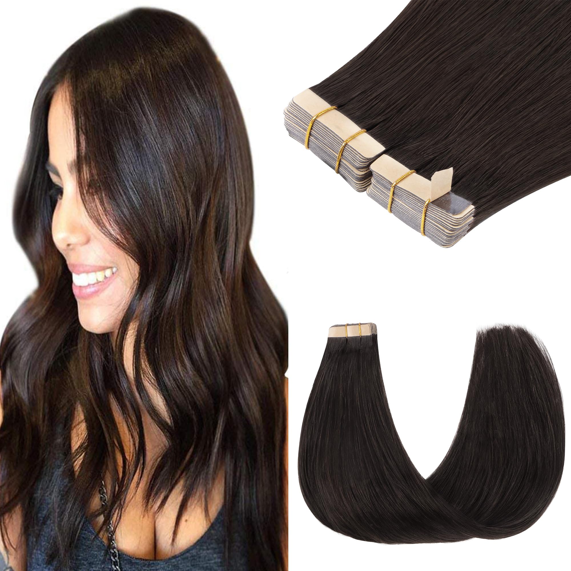 GOO GOO Tape in Hair Extensions Human Hair, 2 Dark Brown, 12inch 80g 40pcs, Skin Weft Seamless Invisible, Silky Straight with Thick Ends, Remy Human