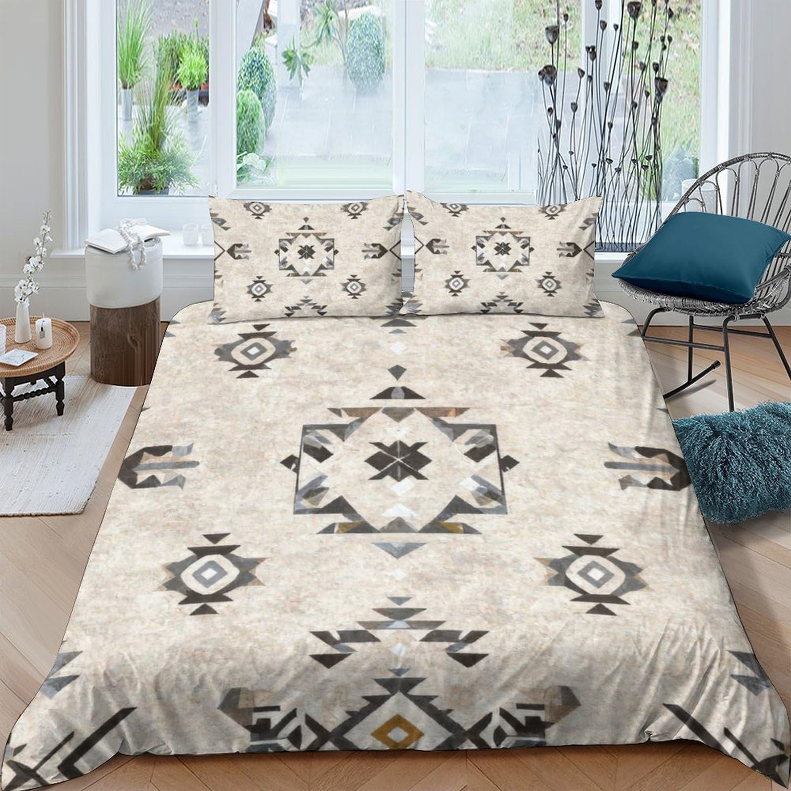 Ctjqhvkz Style-3 3D Printed Boho Geometric Fitted Sheet Microfiber Soft Beige Ethnic Pattern Mattress Cover For Bedroom Dorm Decor Single（135X200cm）