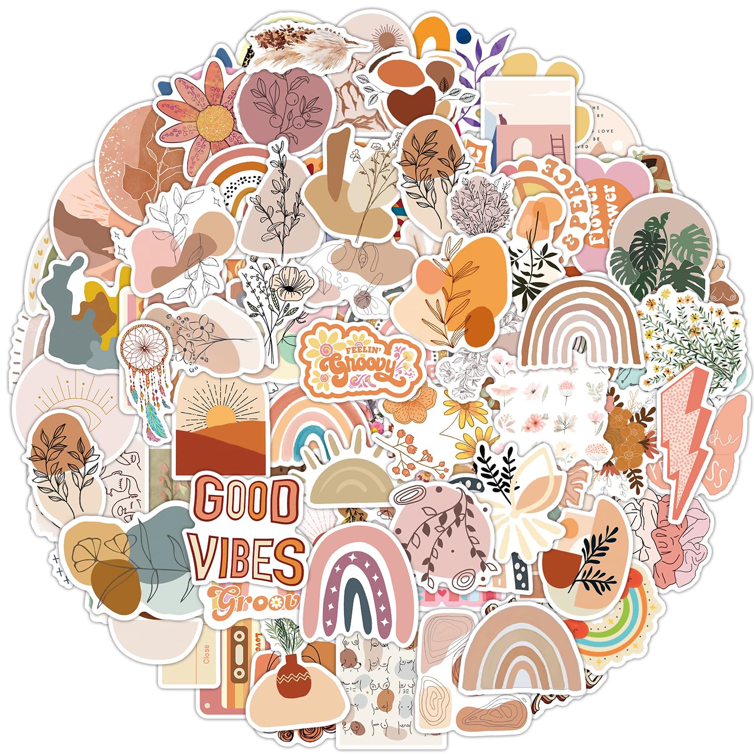 100 pcs Boho Stickers, Cute Aesthetic Bohemian Sticker for Scrapbooking Laptop Water Bottle Skateboard Phone Computer Skateboard