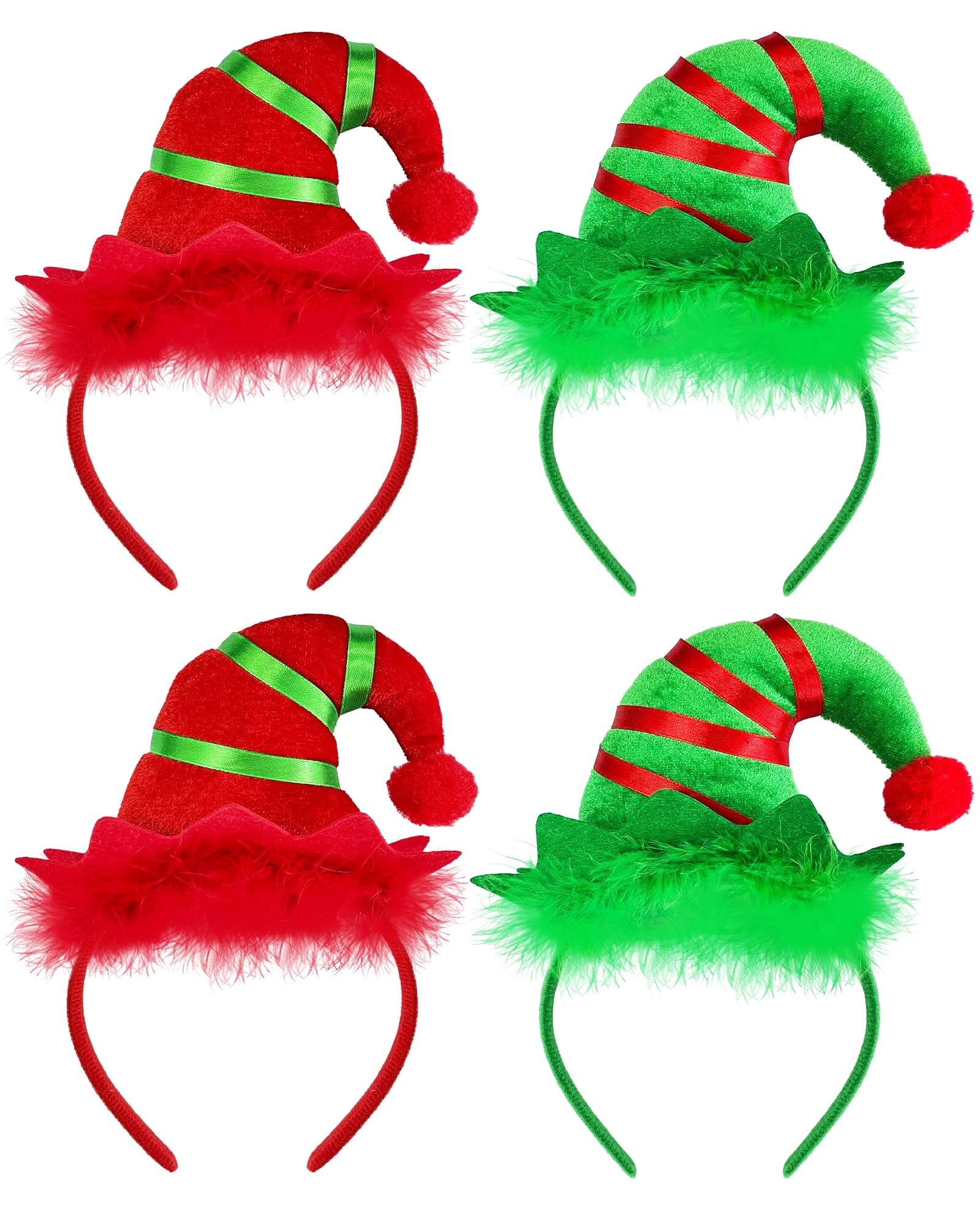 Bnikion 4 Pack Christmas Elf Headbands Elf Hat Headband for Girls Women Xmas Party