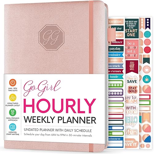 GoGirl Agenda semanal Planificador de trabajo y vida por hora con ranuras de tiempo Organizador vertical para productividad diaria, A5 (oro rosa)