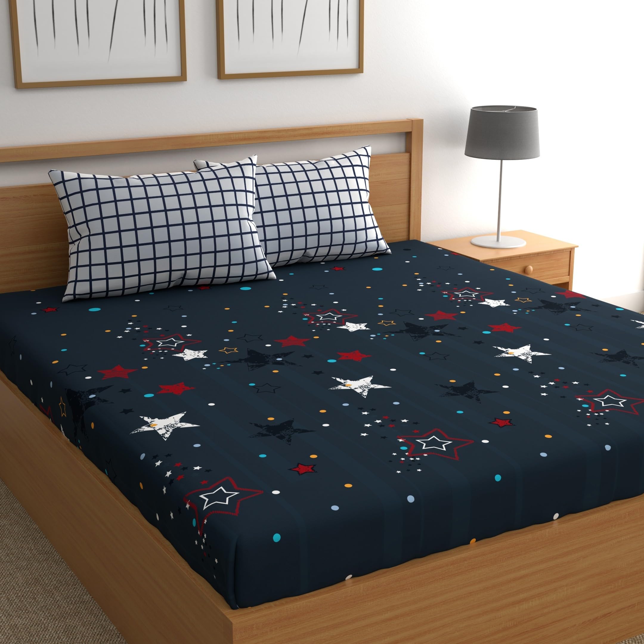 CHHAVI INDIA Mixed & Matched Collection 210 TC King Co-ordinated Bedsheet Set 108 * 108 Inches. (Blue & White)