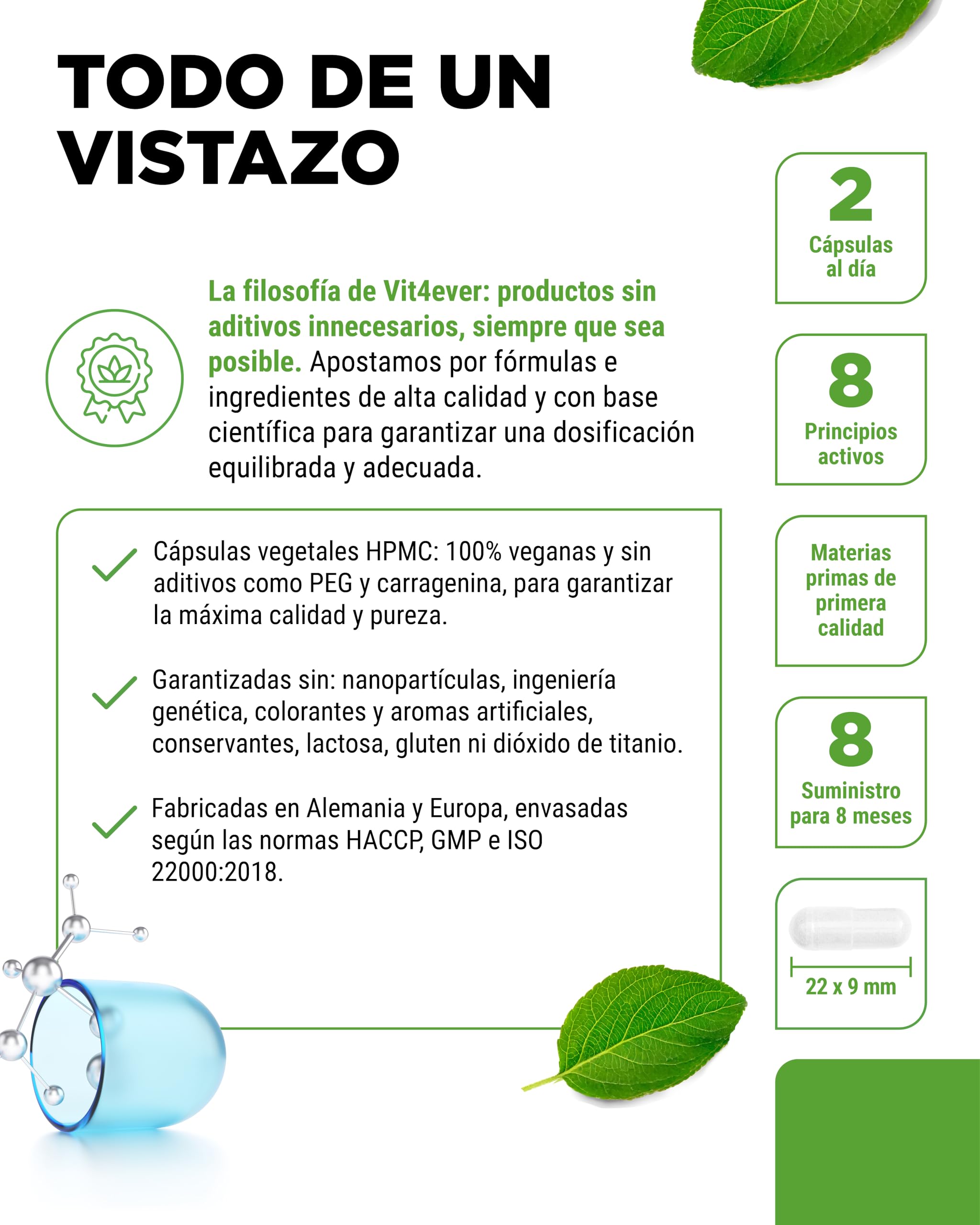 vit4ever Complejo de Ácido Hialurónico y Colágeno - 240 cápsulas - Premium: Con Biotina Bioactiva, Selenio, Zinc, Vitamina C natural de la Acerola y Silicio de Bambú