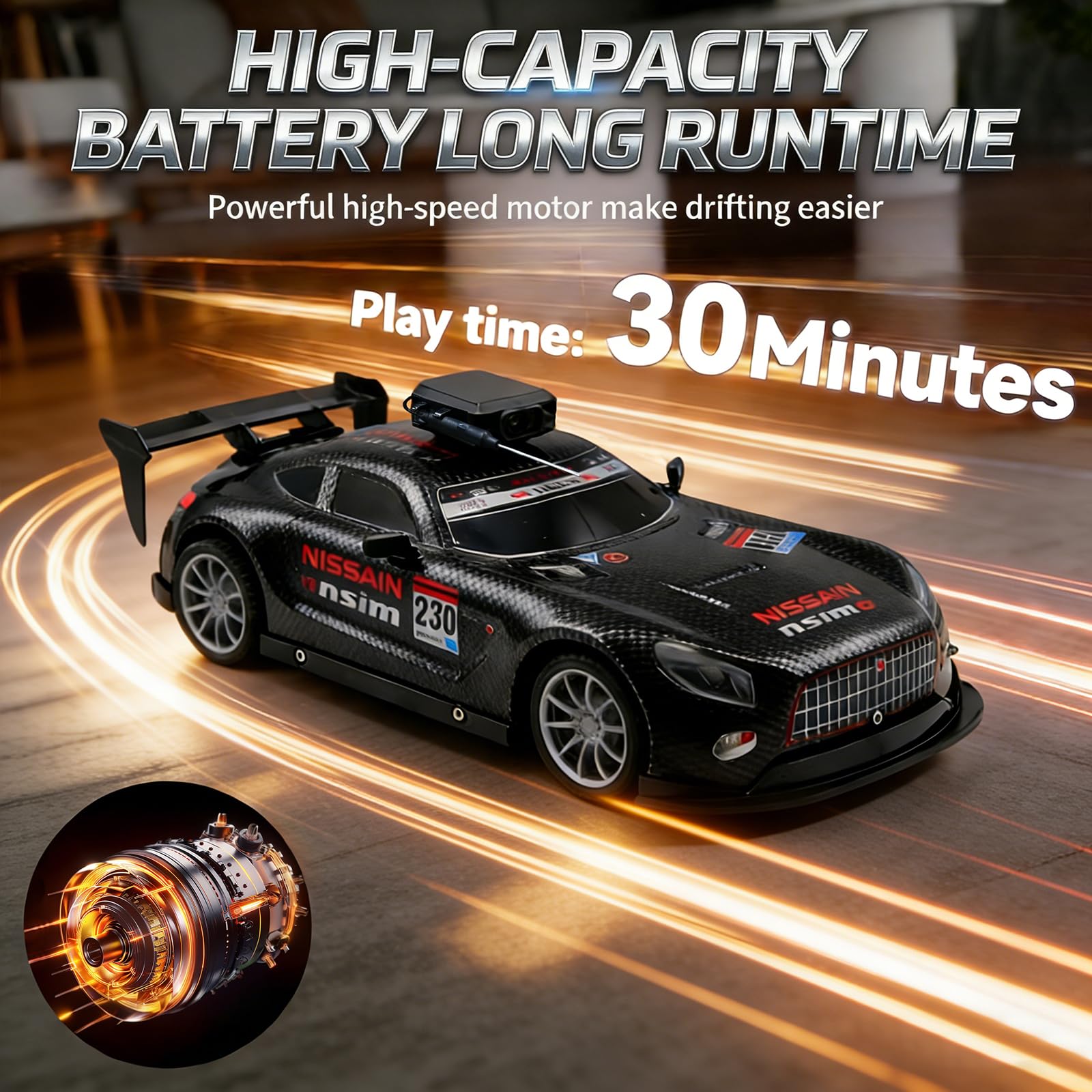 Coche Todoterreno Teledirigido 2.4G con Cámara,1:16 Coche de Carreras de Juguete de Alta Velocidad con Pulverizador y Faros, Transmisión Gráfica en Tiempo Real por WiFi, RC Car