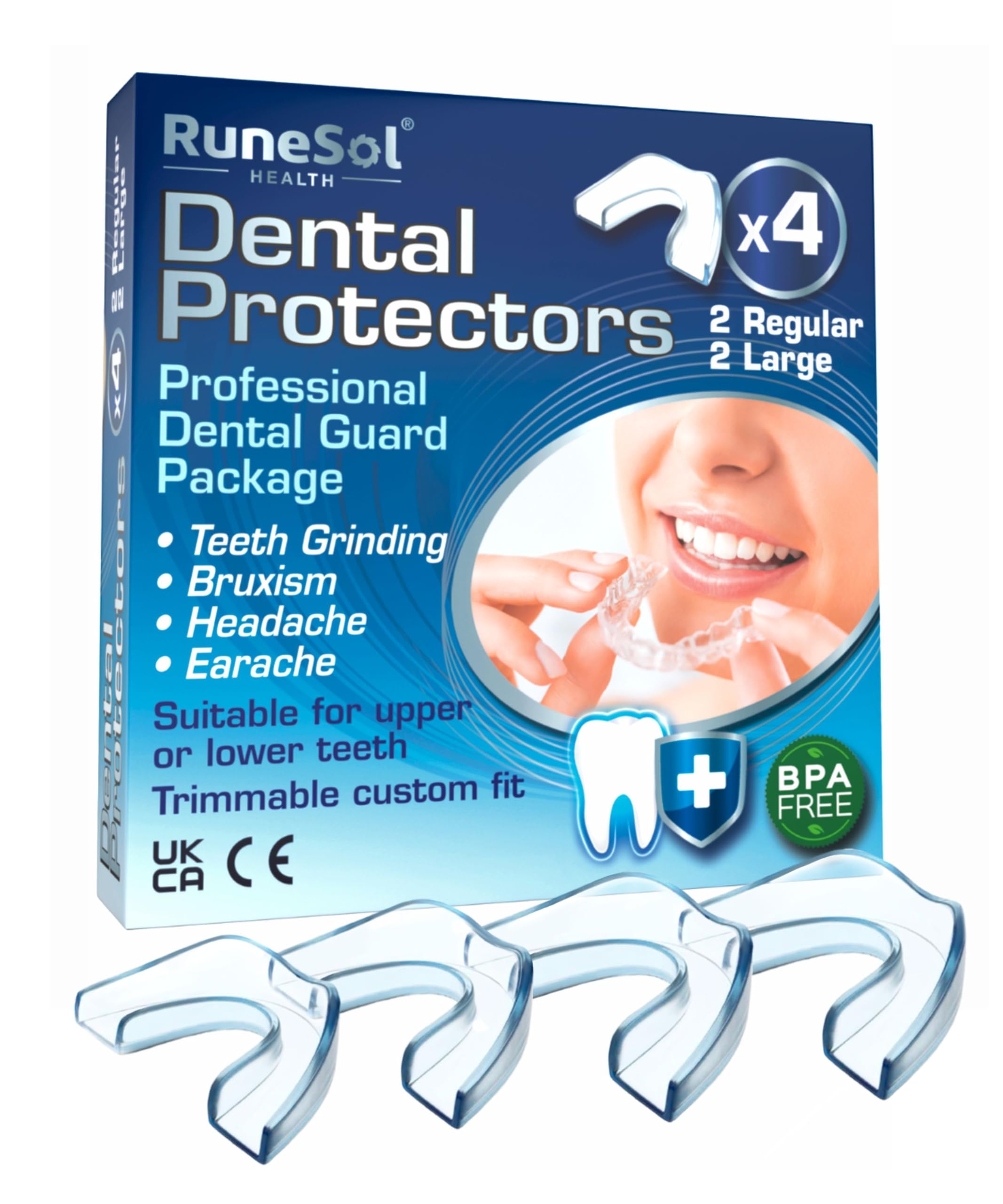 Runesol Ferula Descarga Bruxismo, 4pcs Grande Bruxismo Dental Noche, Sin BPA y Dispositivo Dédico CE Ferula Dental Bruxism, Protector Bucal para Dormir, Bruxism, Roncar, Deporte, Funda Dientes — view 11