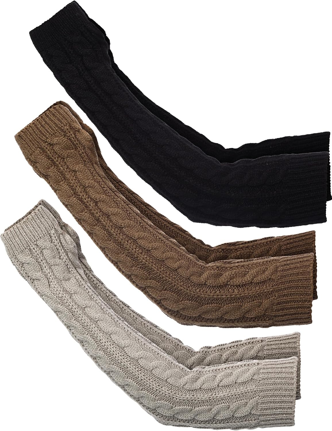 Bememo 3 Pairs Arm Warmers Long Fingerless Gloves Knit Wrist Warmers with Thumb Hole Open Finger Arm Socks for Women Adult